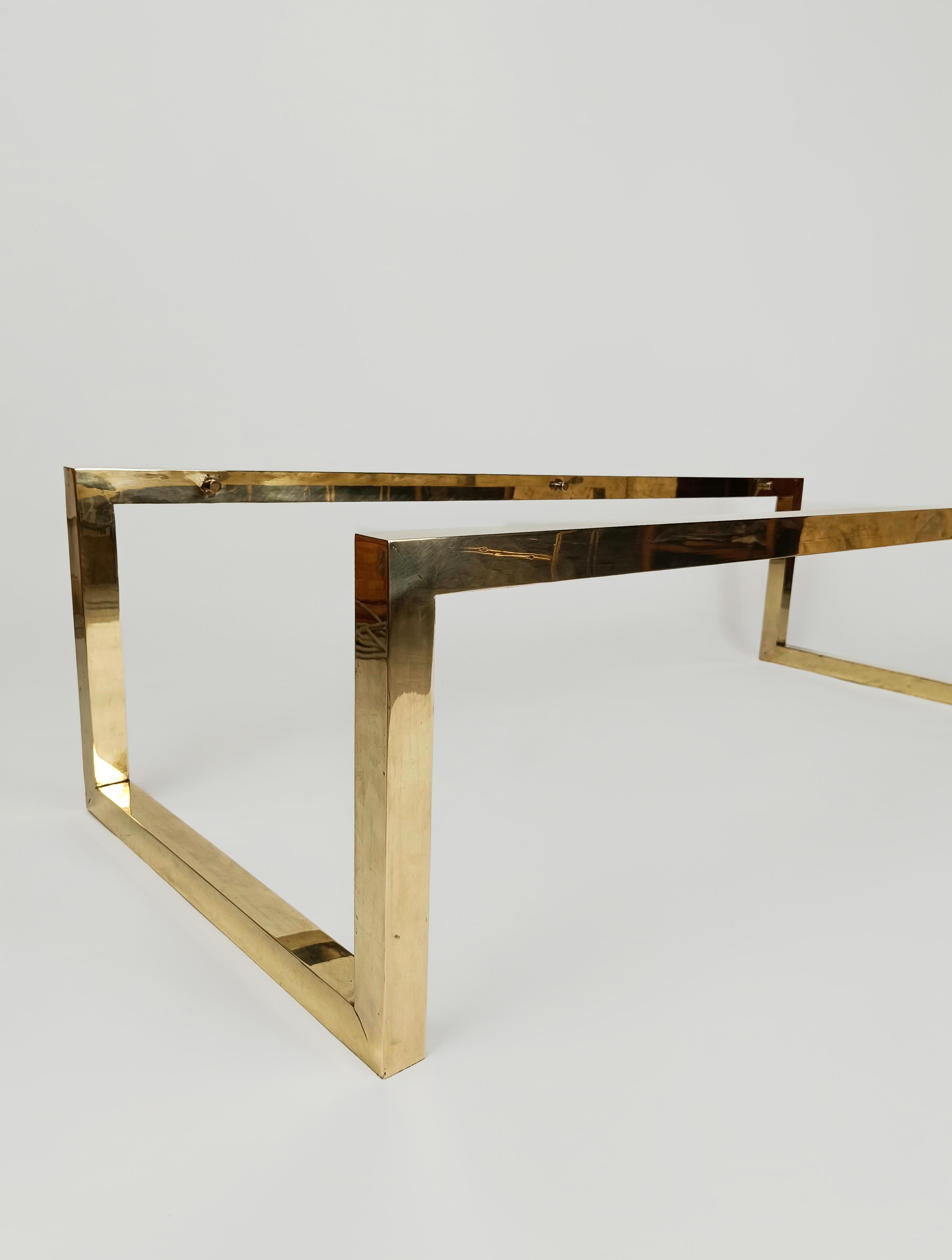 Very Large Brass Midcentury Coffe Table in the Style off Romeo Rega, Italy, 1970 For Sale 9