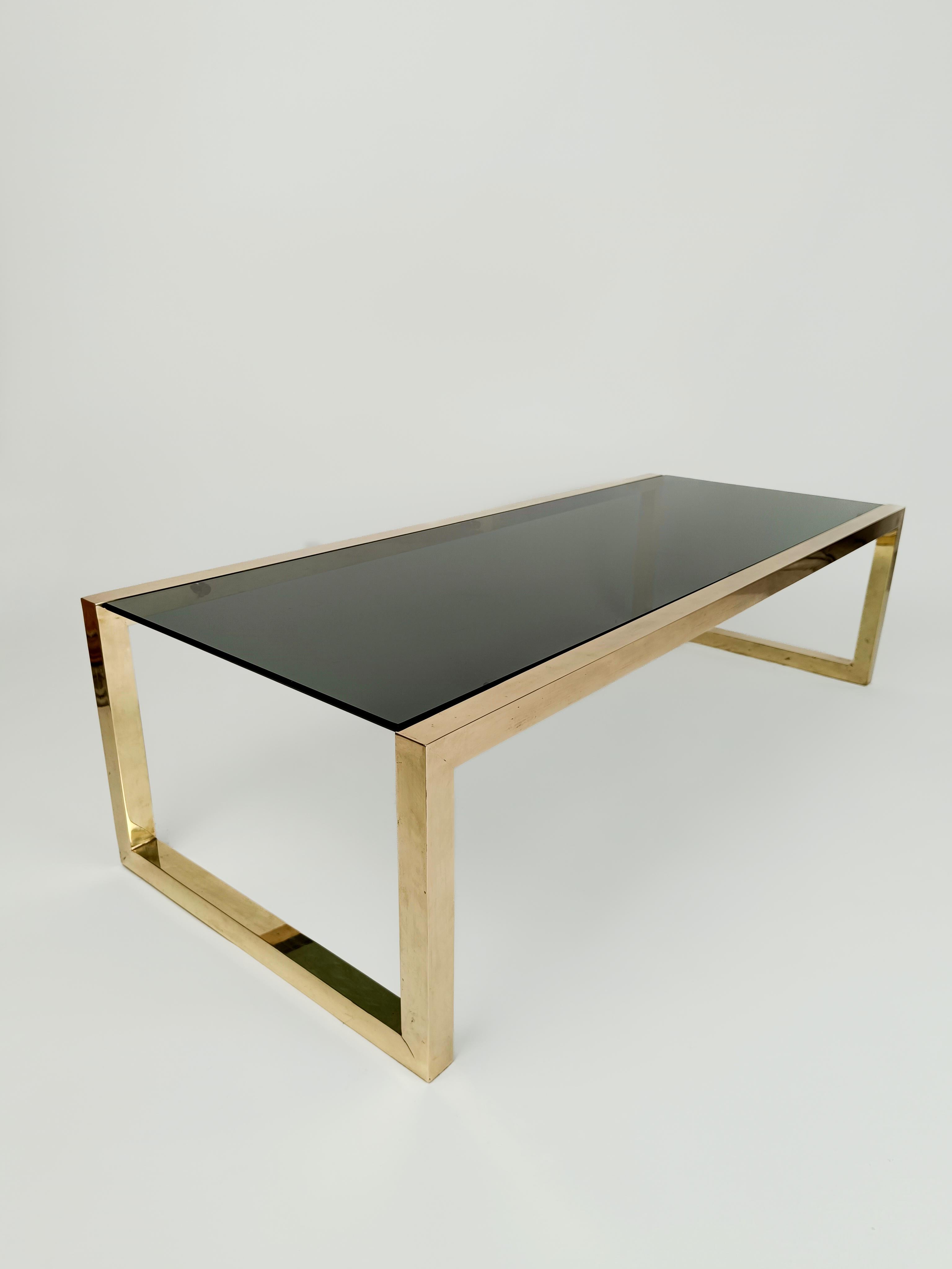 Very Large Brass Midcentury Coffe Table in the Style off Romeo Rega, Italy, 1970 For Sale 13