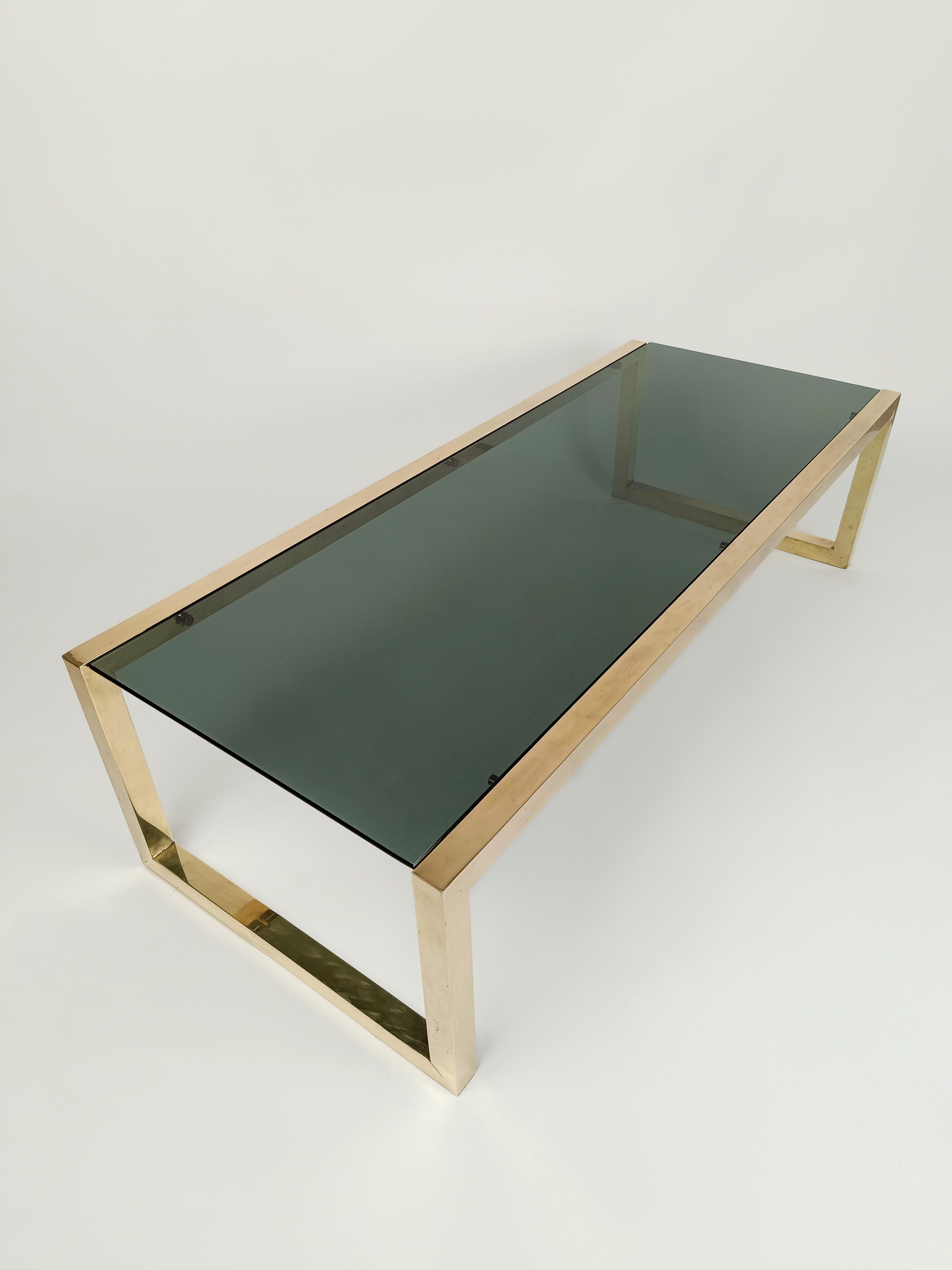 Very Large Brass Midcentury Coffe Table in the Style off Romeo Rega, Italy, 1970 For Sale 3