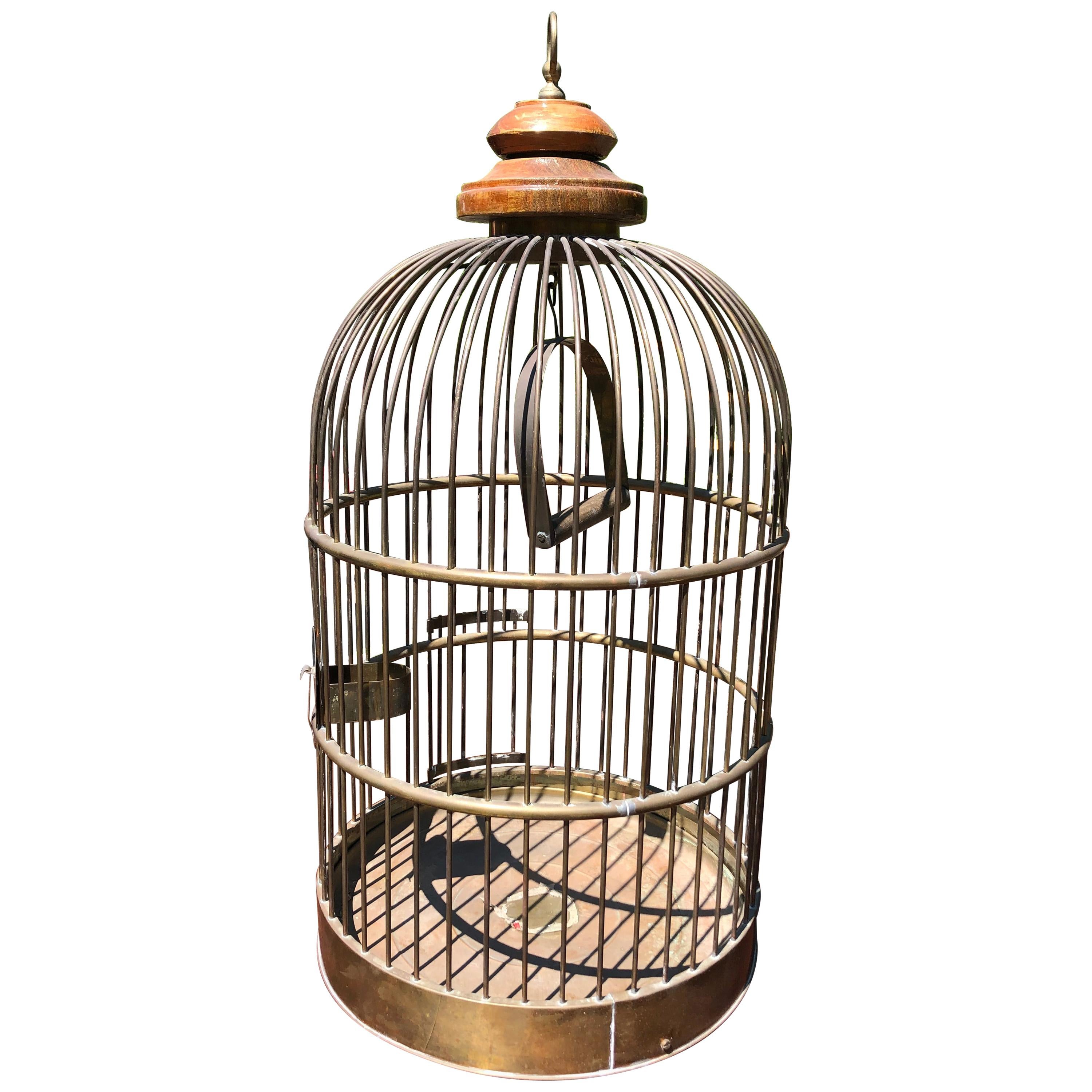 Very Large Brass Vintage Functional Bird Cage