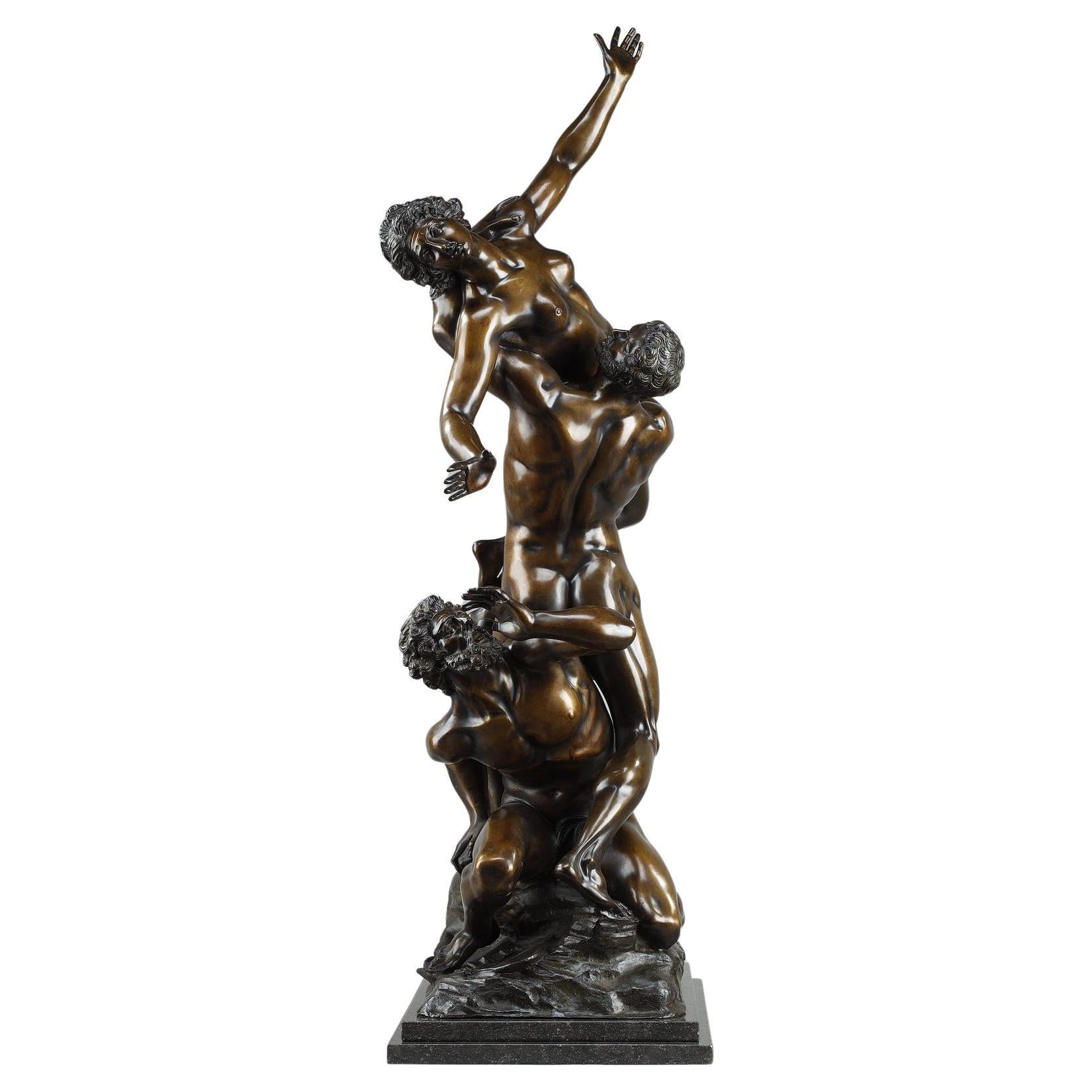 Très grand bronze « Abduction d'une femme Sabine » d'après Giambologna, 19e siècle