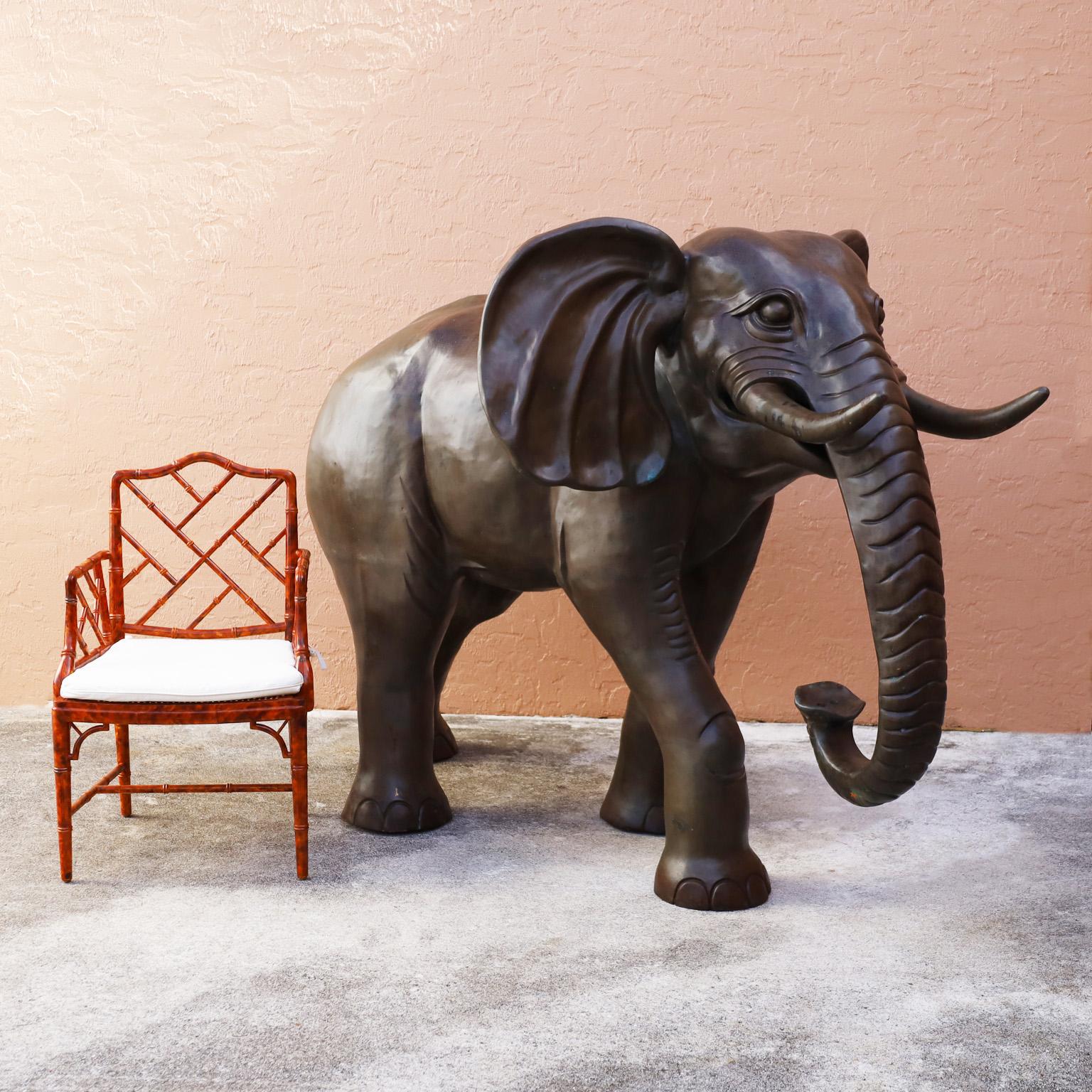 20th Century Very Large Bronze Elephant Sculpture, Near Life Size For Sale