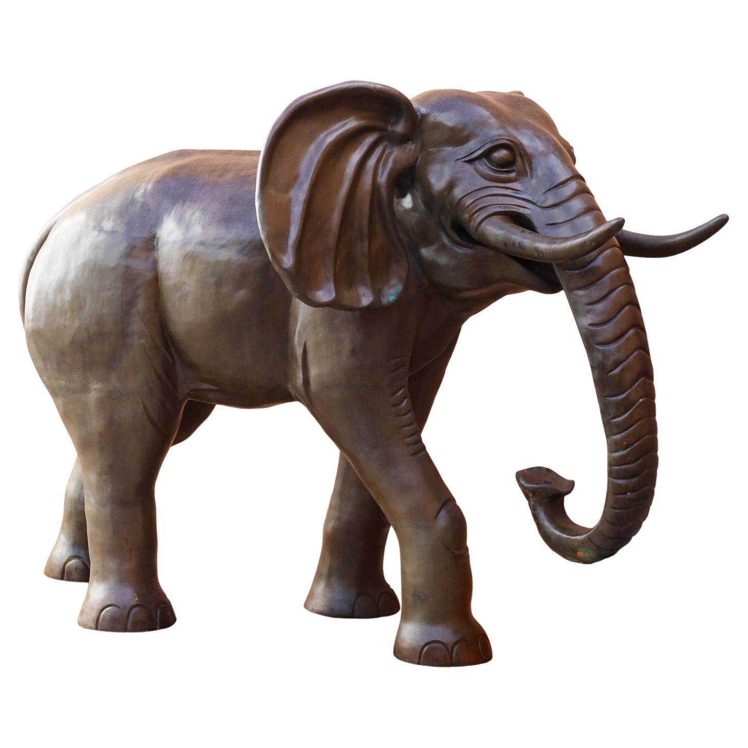 Very Large Bronze Elephant Sculpture, Near Life Size