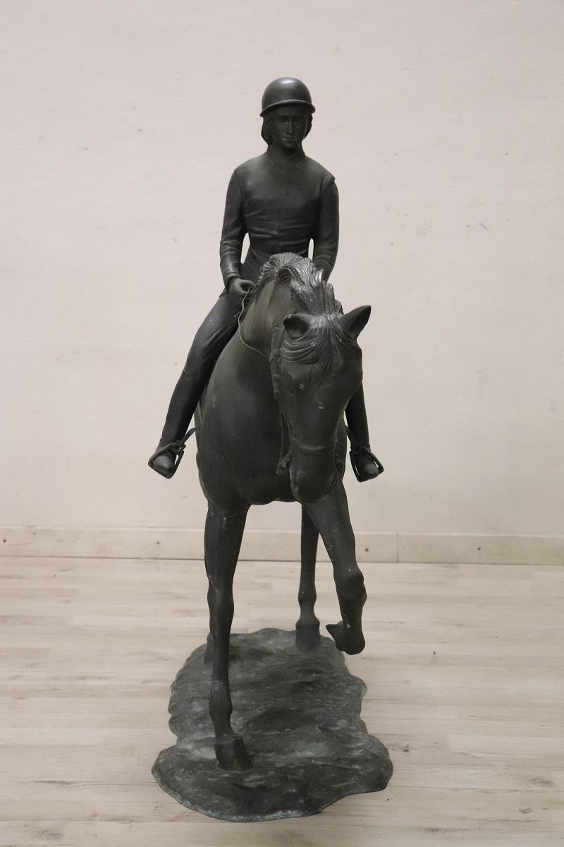 Sehr große Bronze-Skulptur signiert, Pferd und Jockey Statue Höhe 103 cm (Unbekannt) im Angebot