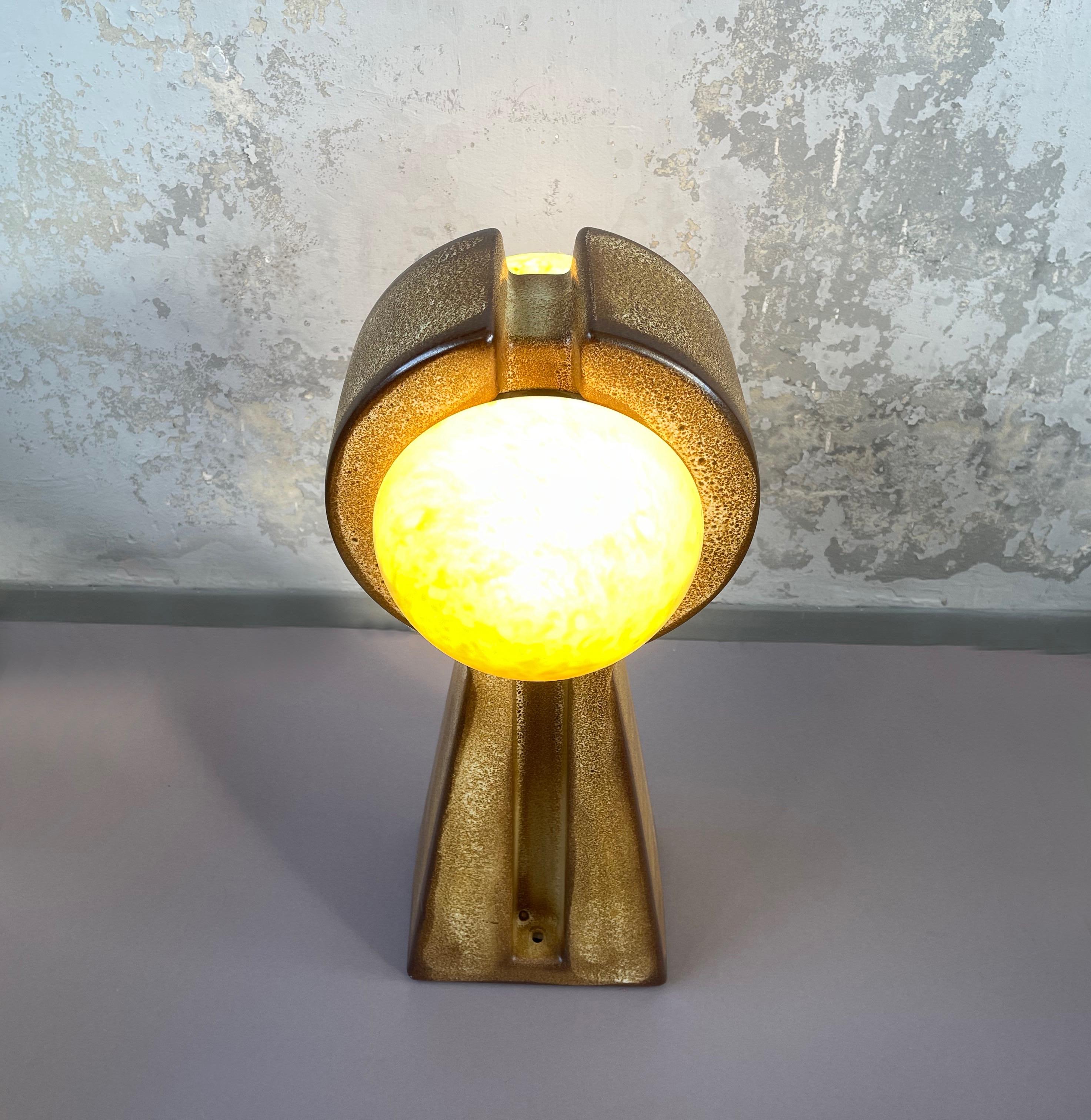Hand-Crafted Very Large Brown Futuristic Ceramic Floor Lamp 1970s, West Germany, 2 Globed For Sale