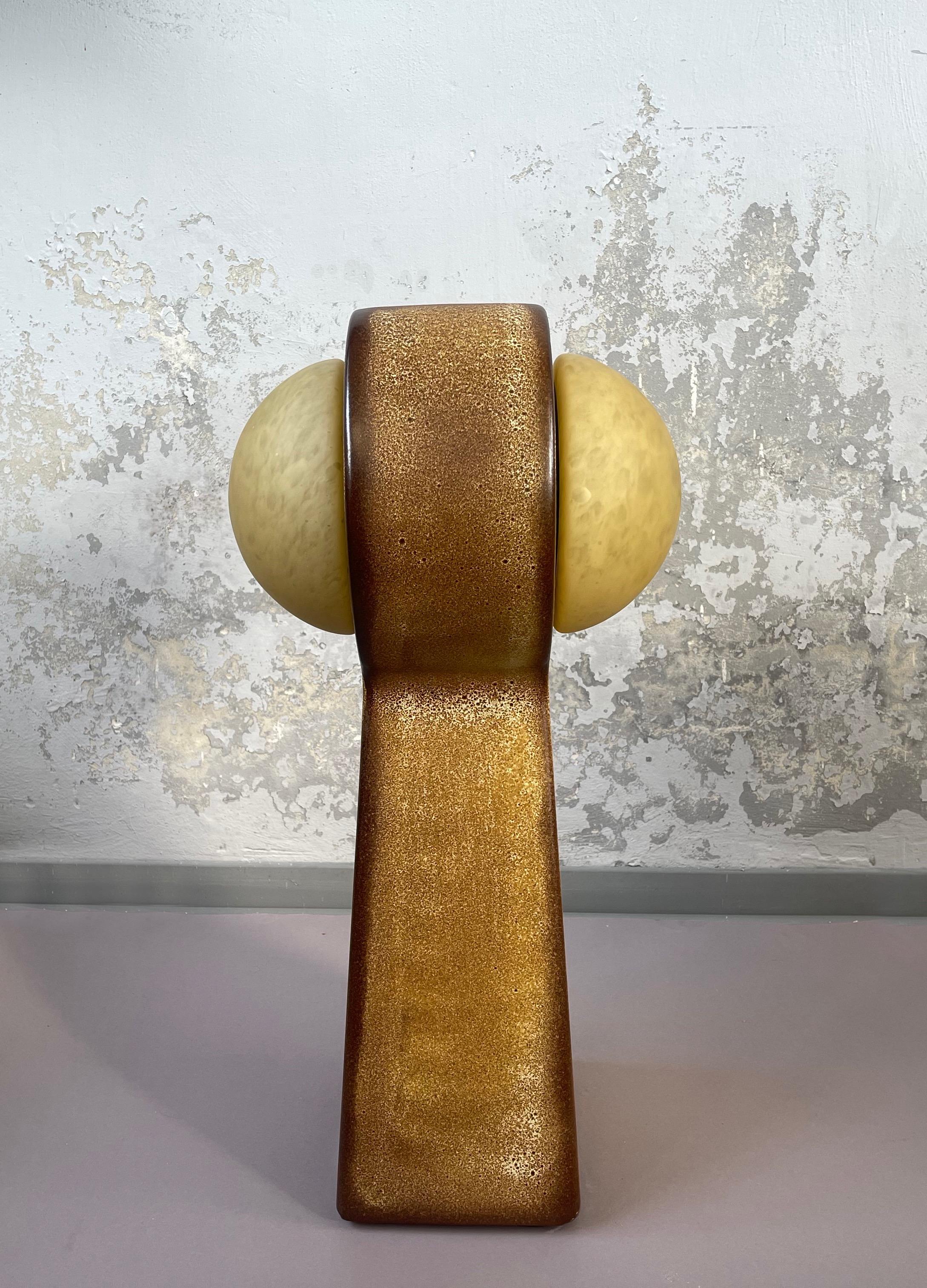 Very Large Brown Futuristic Ceramic Floor Lamp 1970s, West Germany, 2 Globed For Sale 3