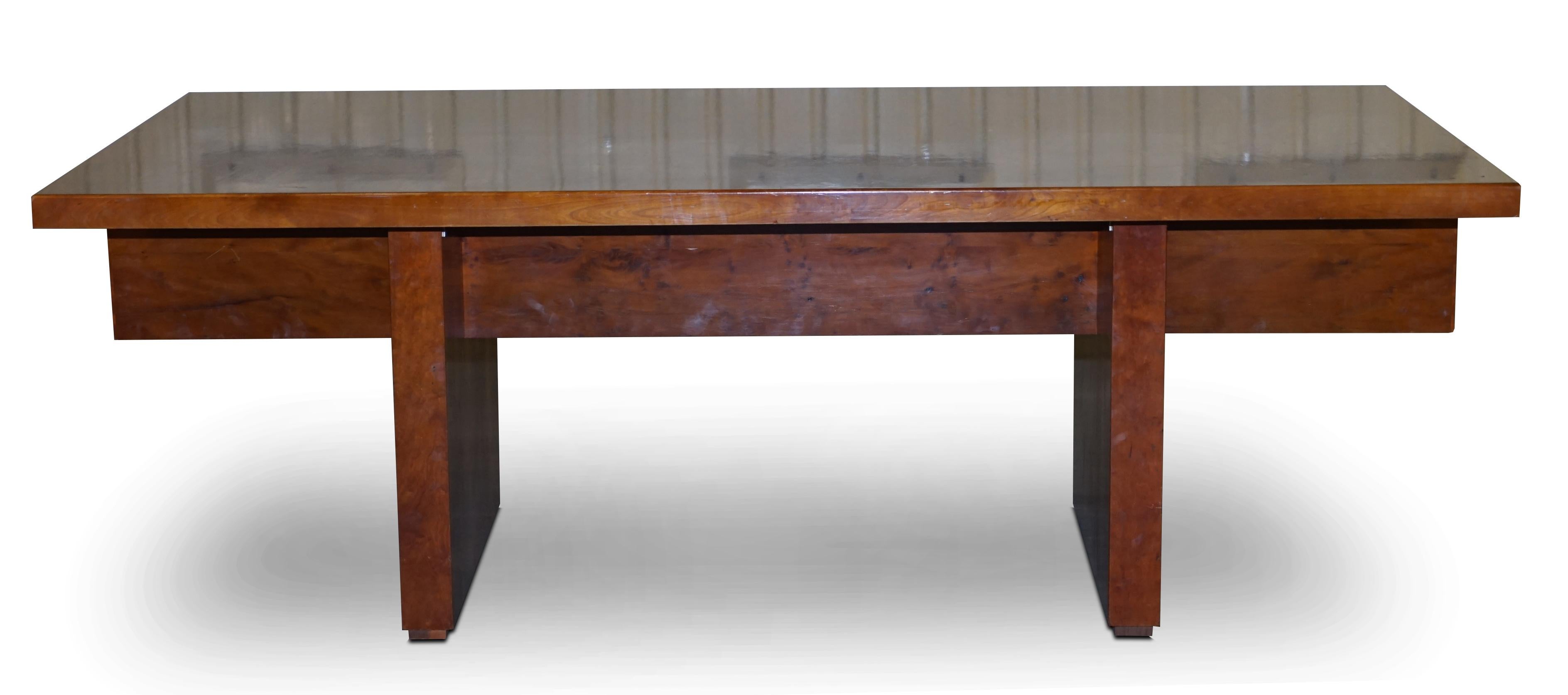 Mid-Century Modern Very Large Burr Yew Wood Contempory Designer Office Desk Lovely Timber Patina For Sale