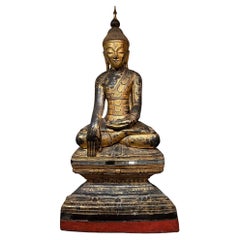 Antique Very large carved and gilt wood Buddha, Burma 19th century