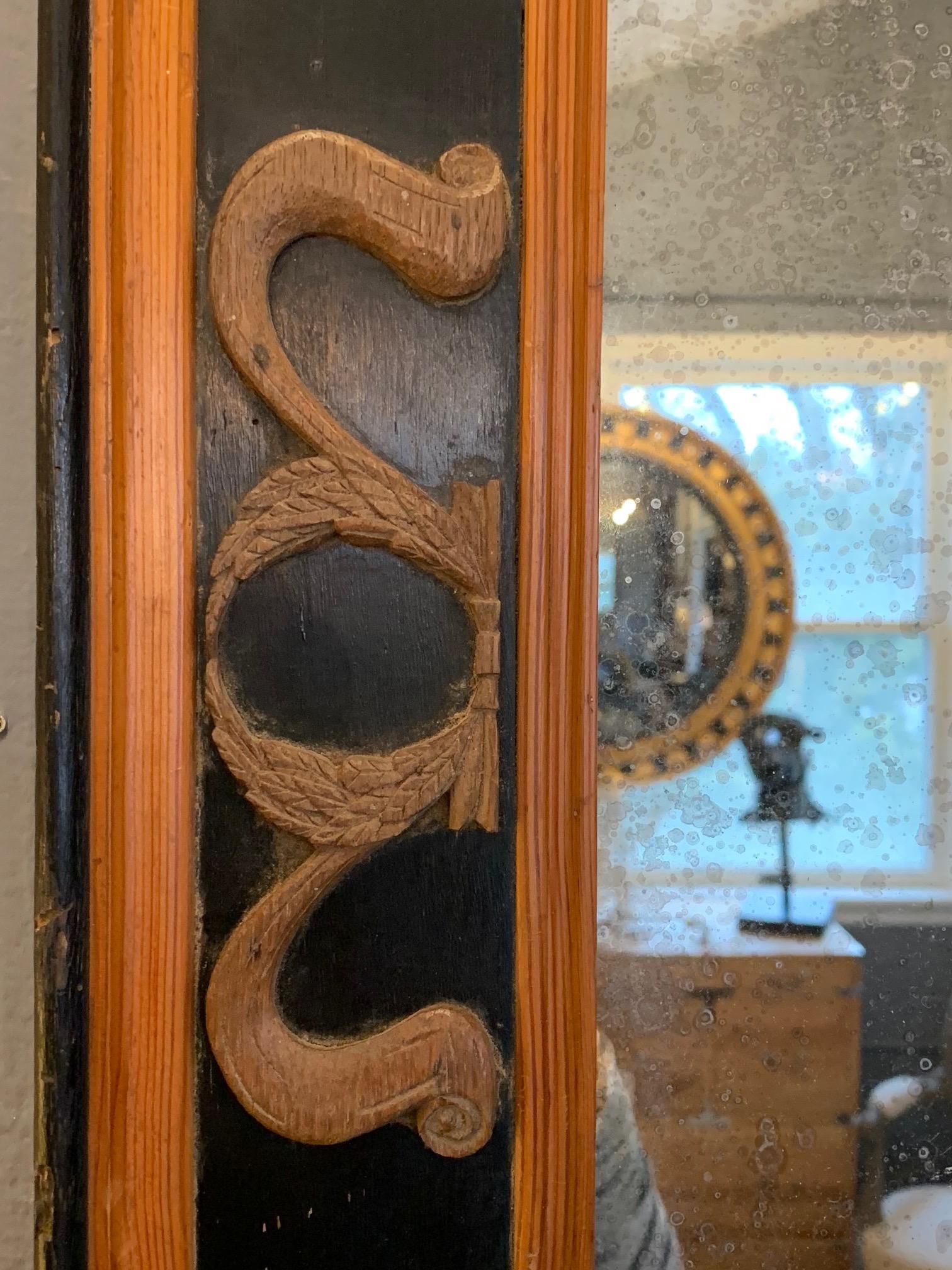 Very Large Carved Wood Art Nouveau Mirror with Fleur-di-Lis 1