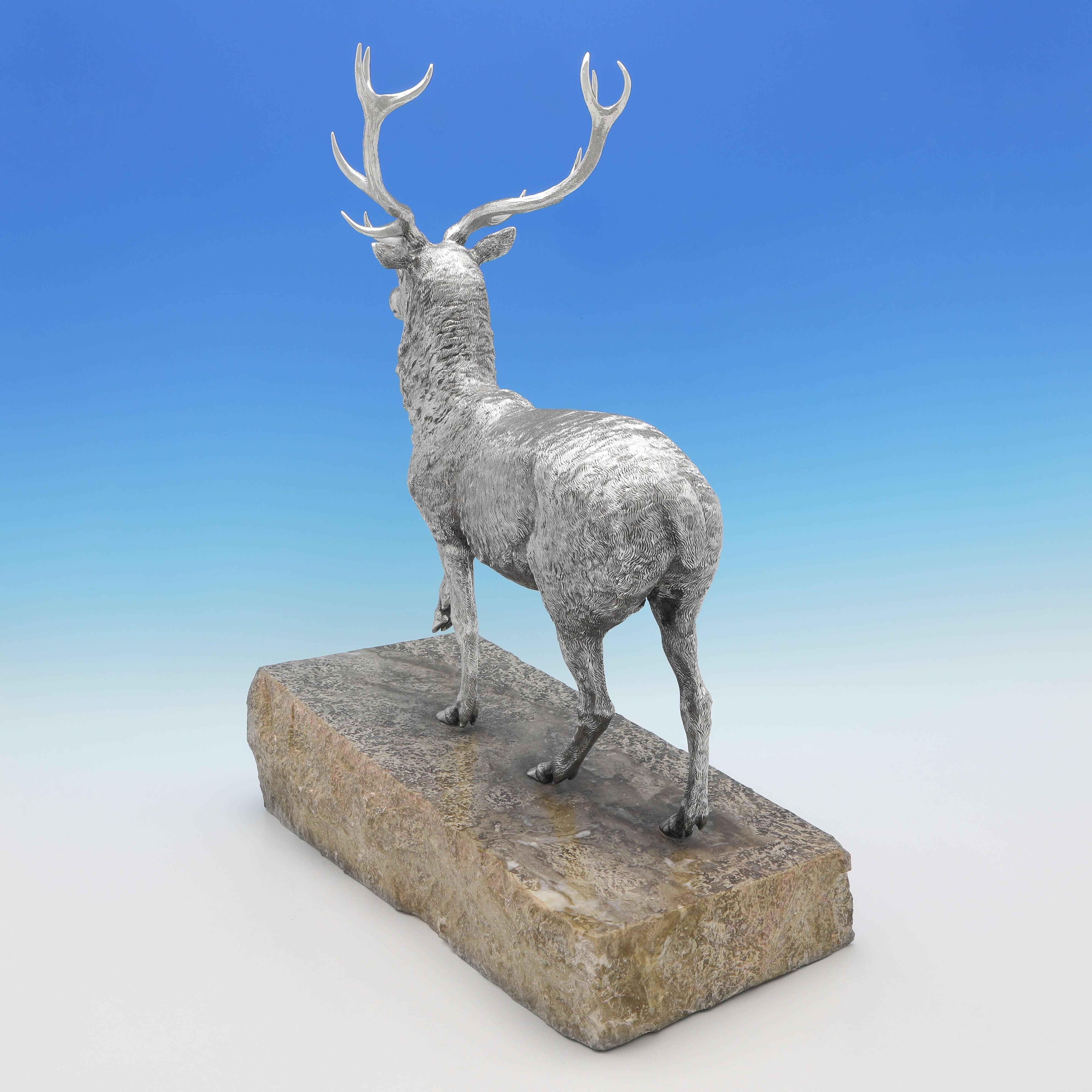 Late 20th Century Very Large Cast Sterling Silver Model of a Stag, London 1976 by Garrard & Co.  For Sale