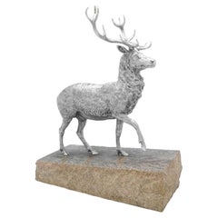 Very Large Cast Sterling Silver Model of a Stag, London 1976 by Garrard & Co. 