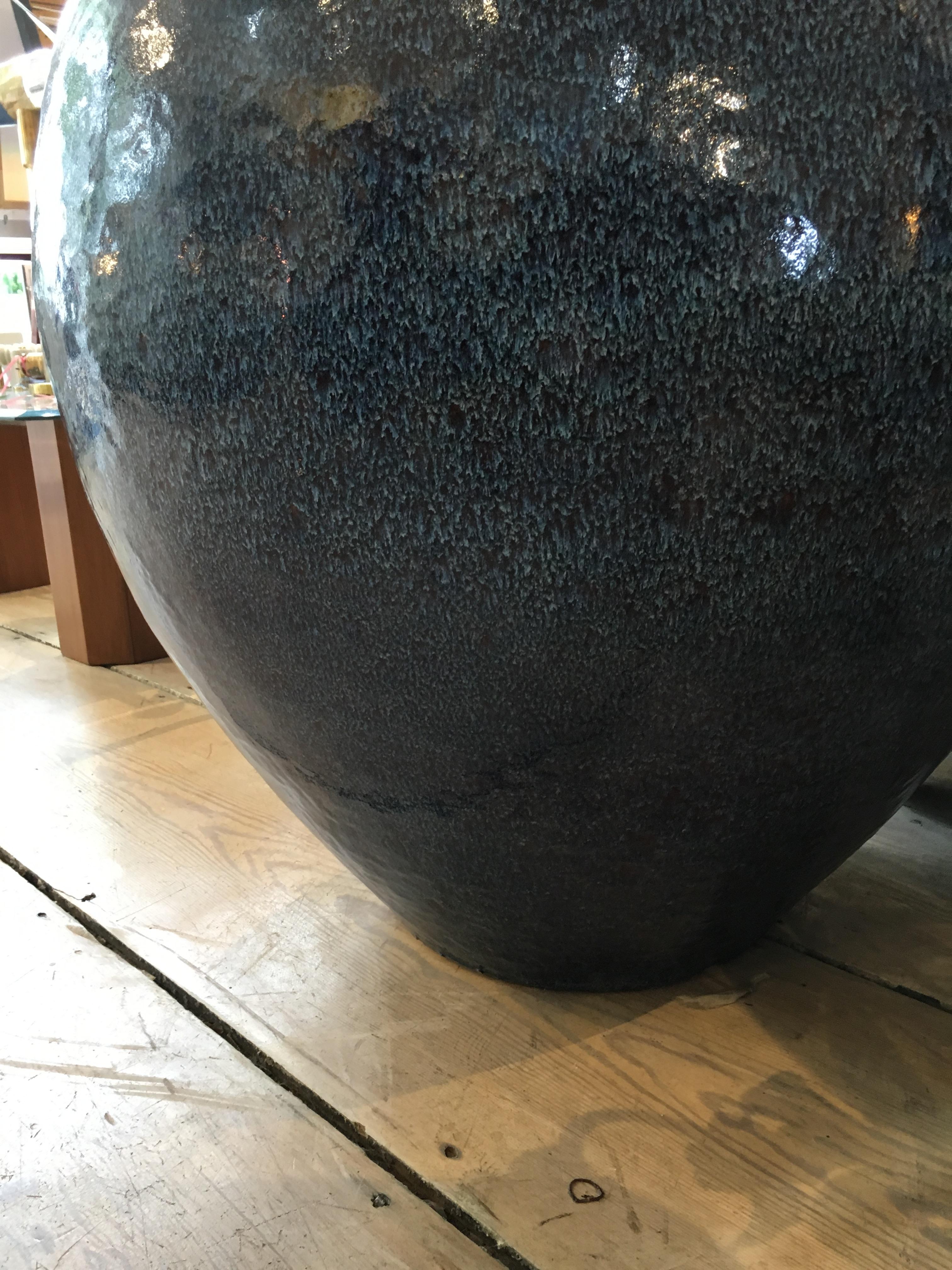 Very Large Ceramic Jardiniere Planter with Blue Glaze 2