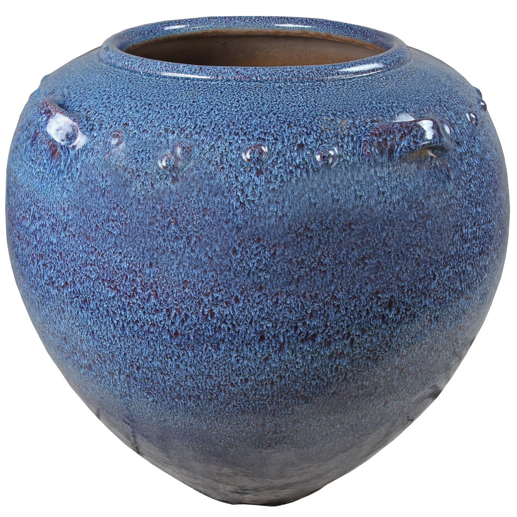 Very Large Ceramic Jardiniere Planter with Blue Glaze