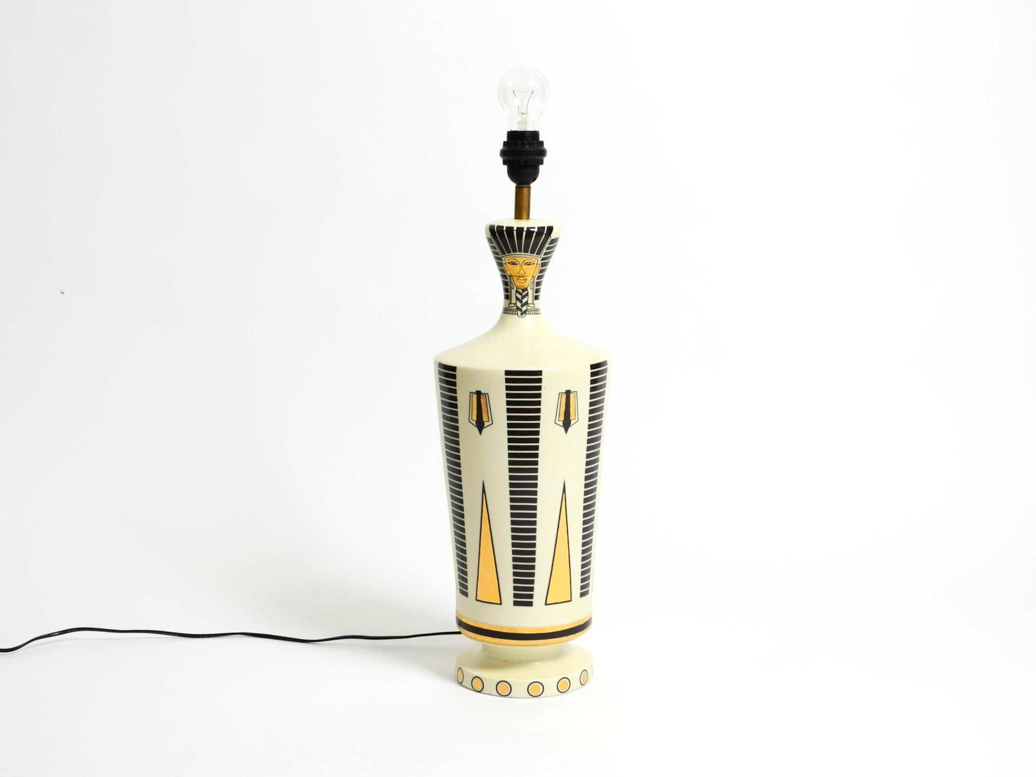 Regency Very large ceramic table lamp with Egyptian motifs by Nicolas Blandin Paris For Sale