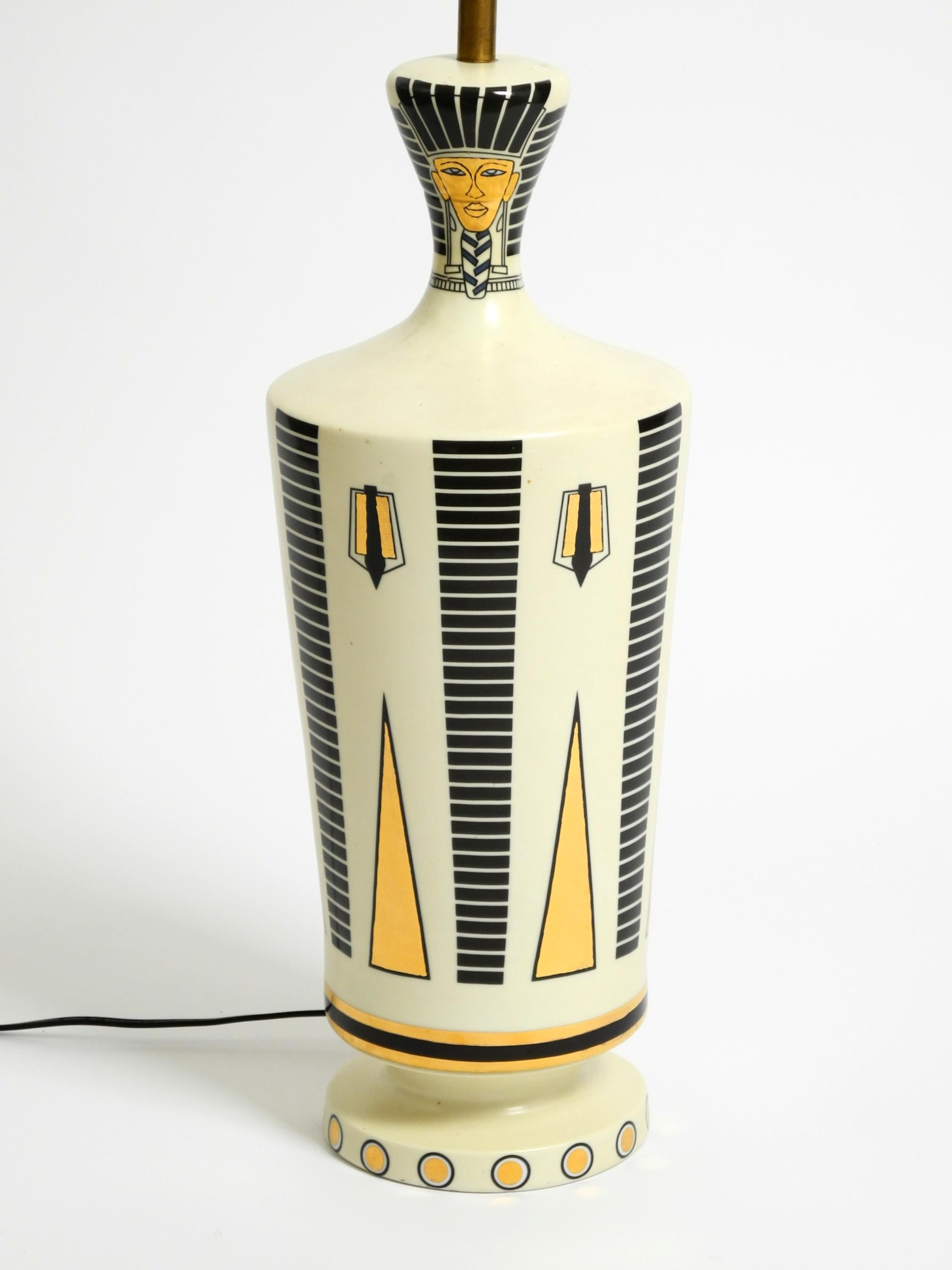 Contemporary Very large ceramic table lamp with Egyptian motifs by Nicolas Blandin Paris For Sale