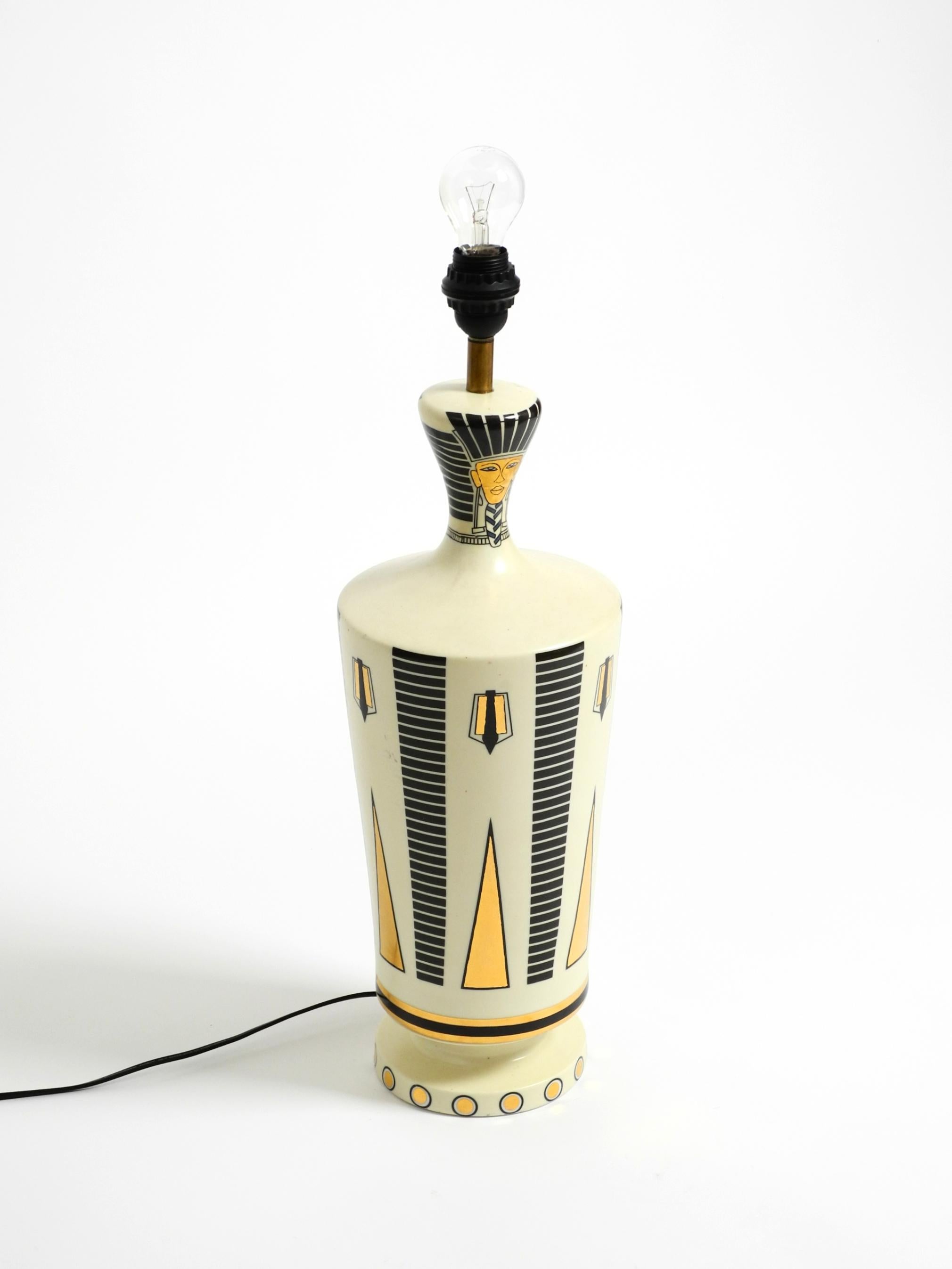 Very large ceramic table lamp with Egyptian motifs by Nicolas Blandin Paris For Sale 1