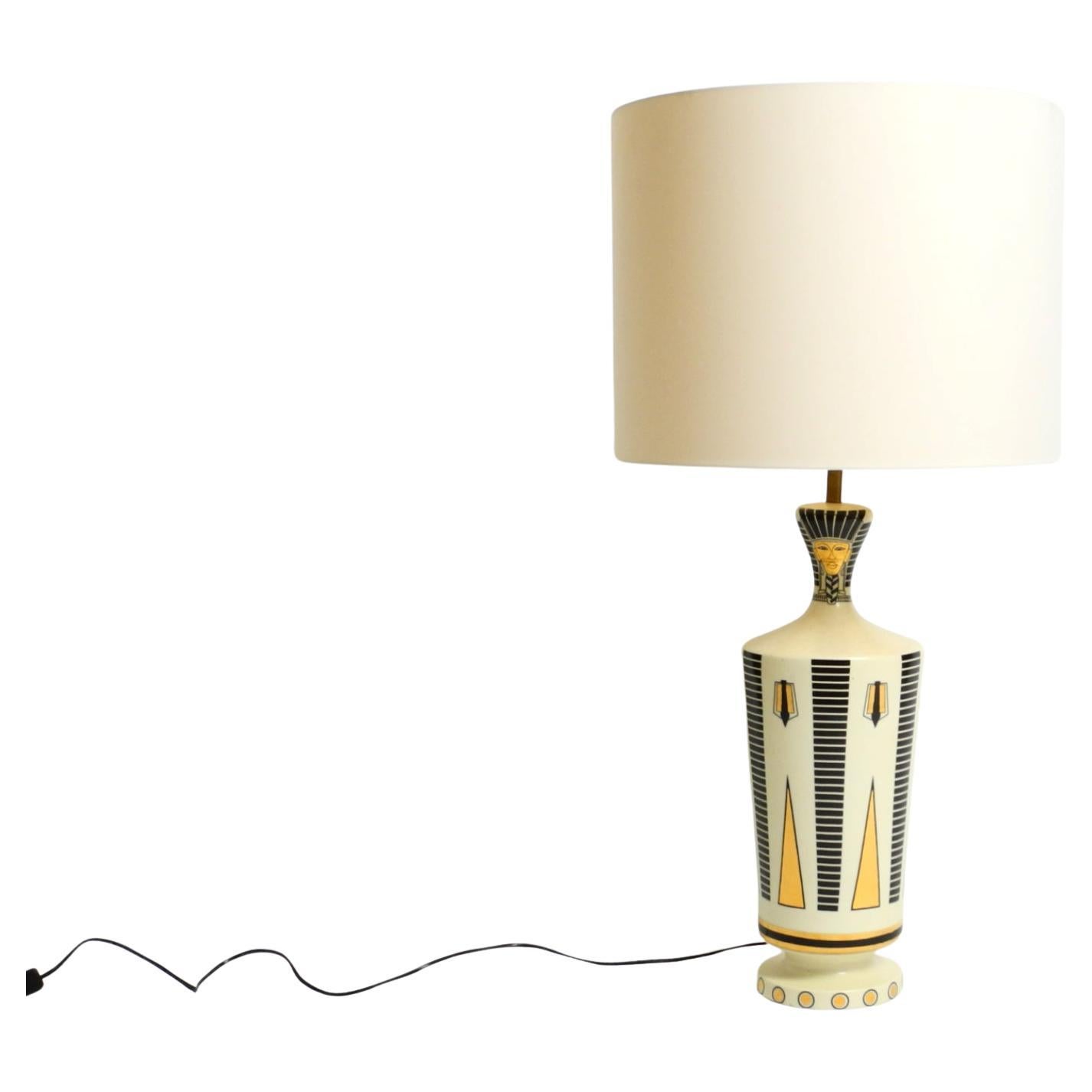 Very large ceramic table lamp with Egyptian motifs by Nicolas Blandin Paris For Sale