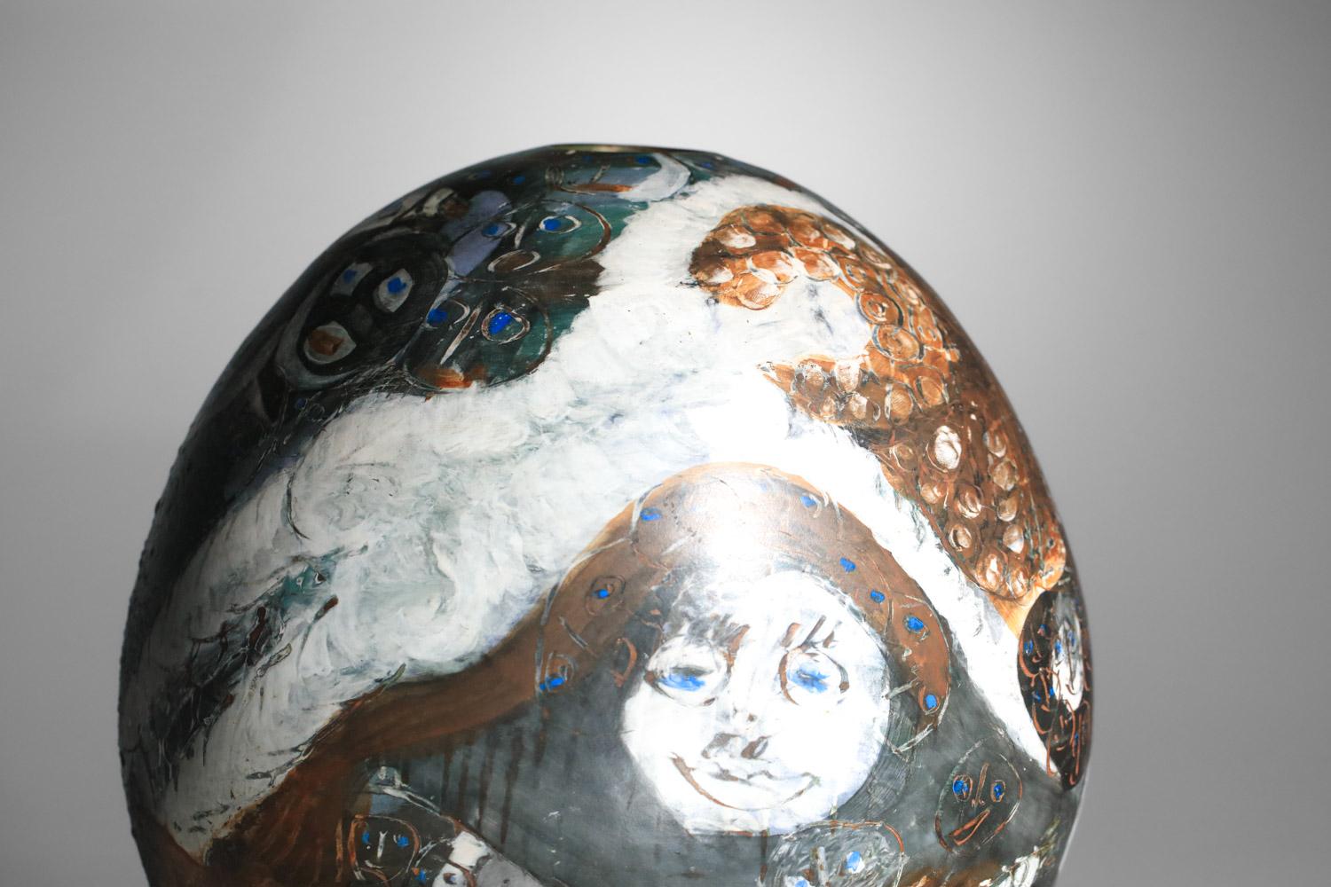 Français Très grand vase en céramique de Sophie Combre, artiste française en vente