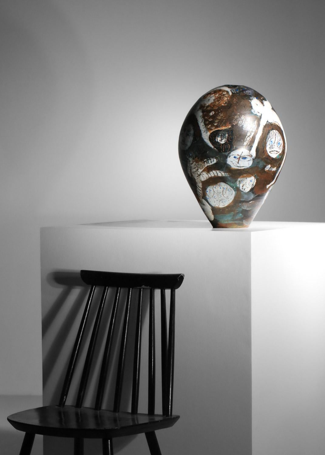 Très grand vase en céramique de Sophie Combre, artiste française Bon état - En vente à Ternay, Auvergne-Rhône-Alpes