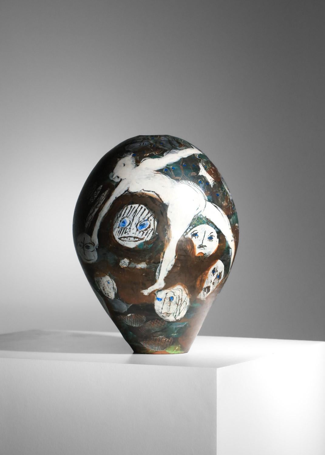 Très grand vase en céramique de Sophie Combre, artiste française en vente 1