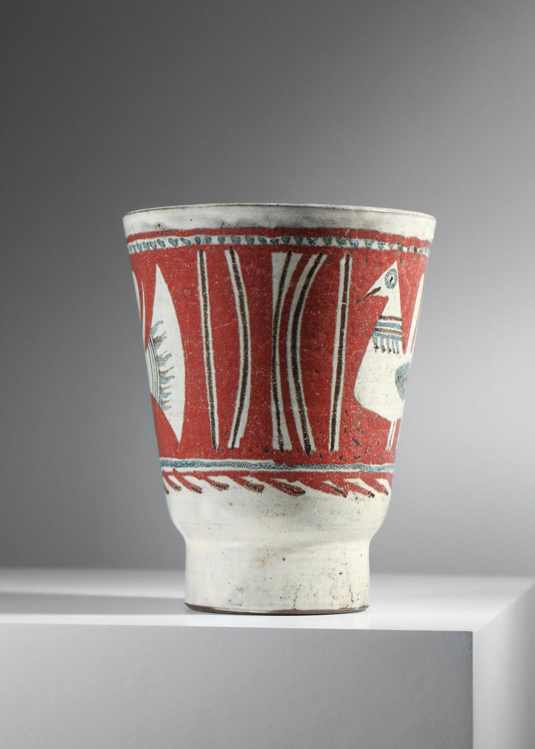 very large ceramic vase Gustave Reynaud Jean Derval atelier du Murier Vallauris For Sale 3