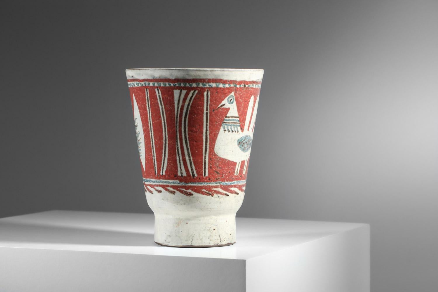 very large ceramic vase Gustave Reynaud Jean Derval atelier du Murier Vallauris For Sale 5