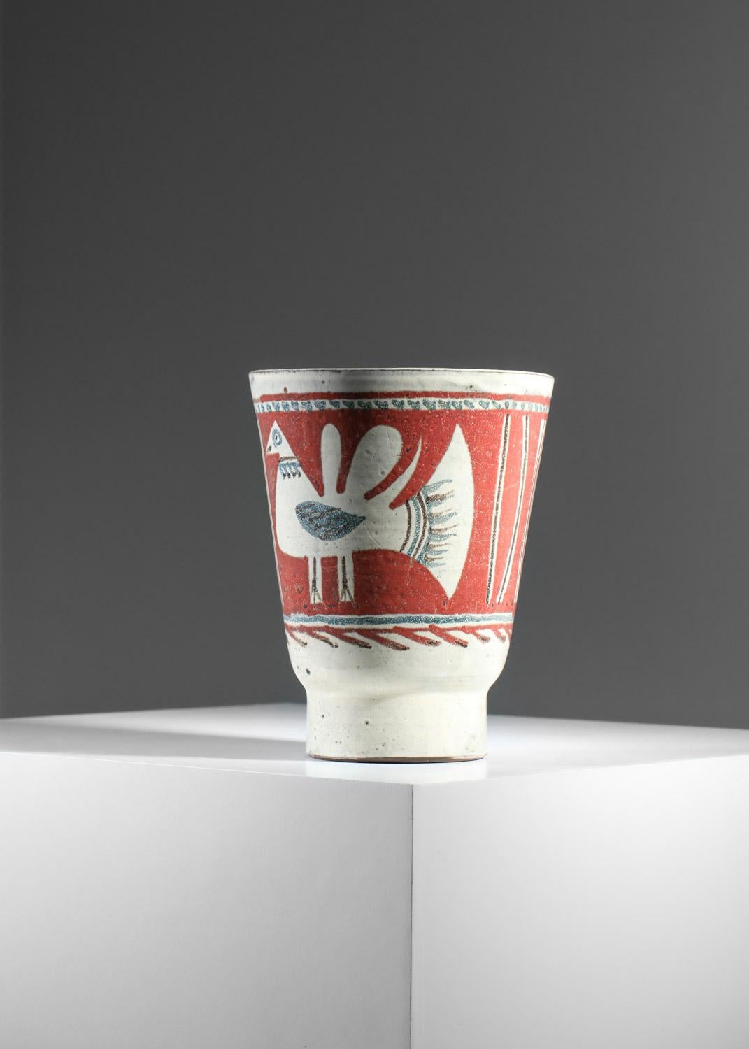 French very large ceramic vase Gustave Reynaud Jean Derval atelier du Murier Vallauris For Sale