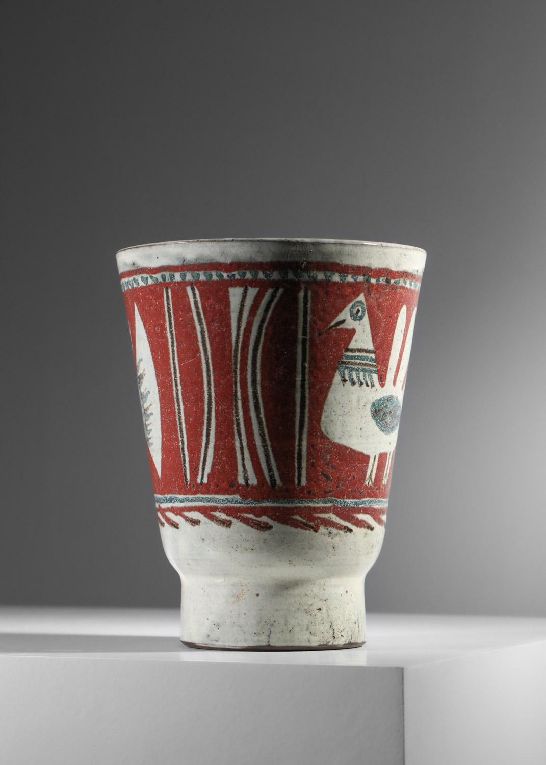 very large ceramic vase Gustave Reynaud Jean Derval atelier du Murier Vallauris In Good Condition For Sale In Ternay, Auvergne-Rhône-Alpes