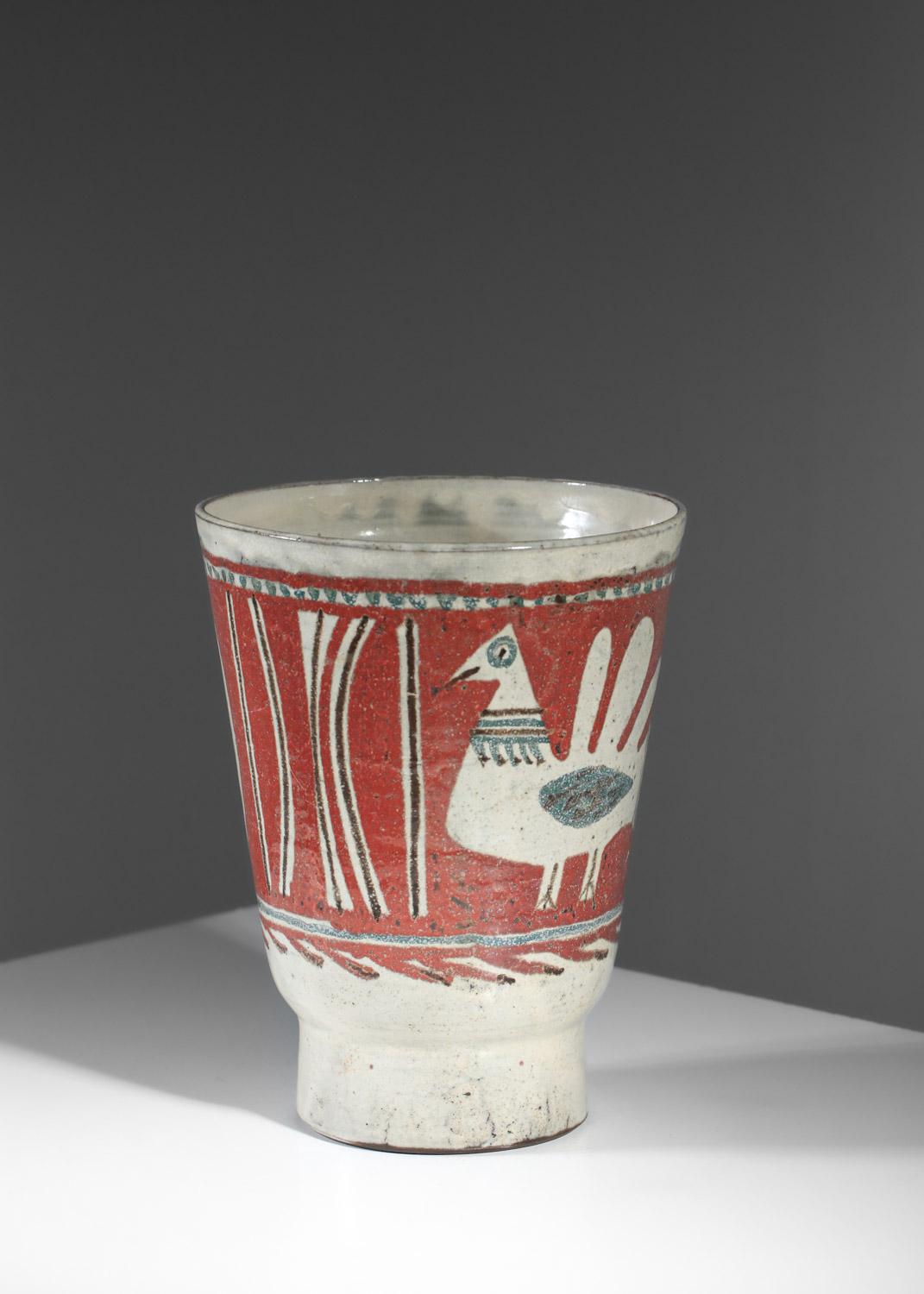 Ceramic very large ceramic vase Gustave Reynaud Jean Derval atelier du Murier Vallauris For Sale