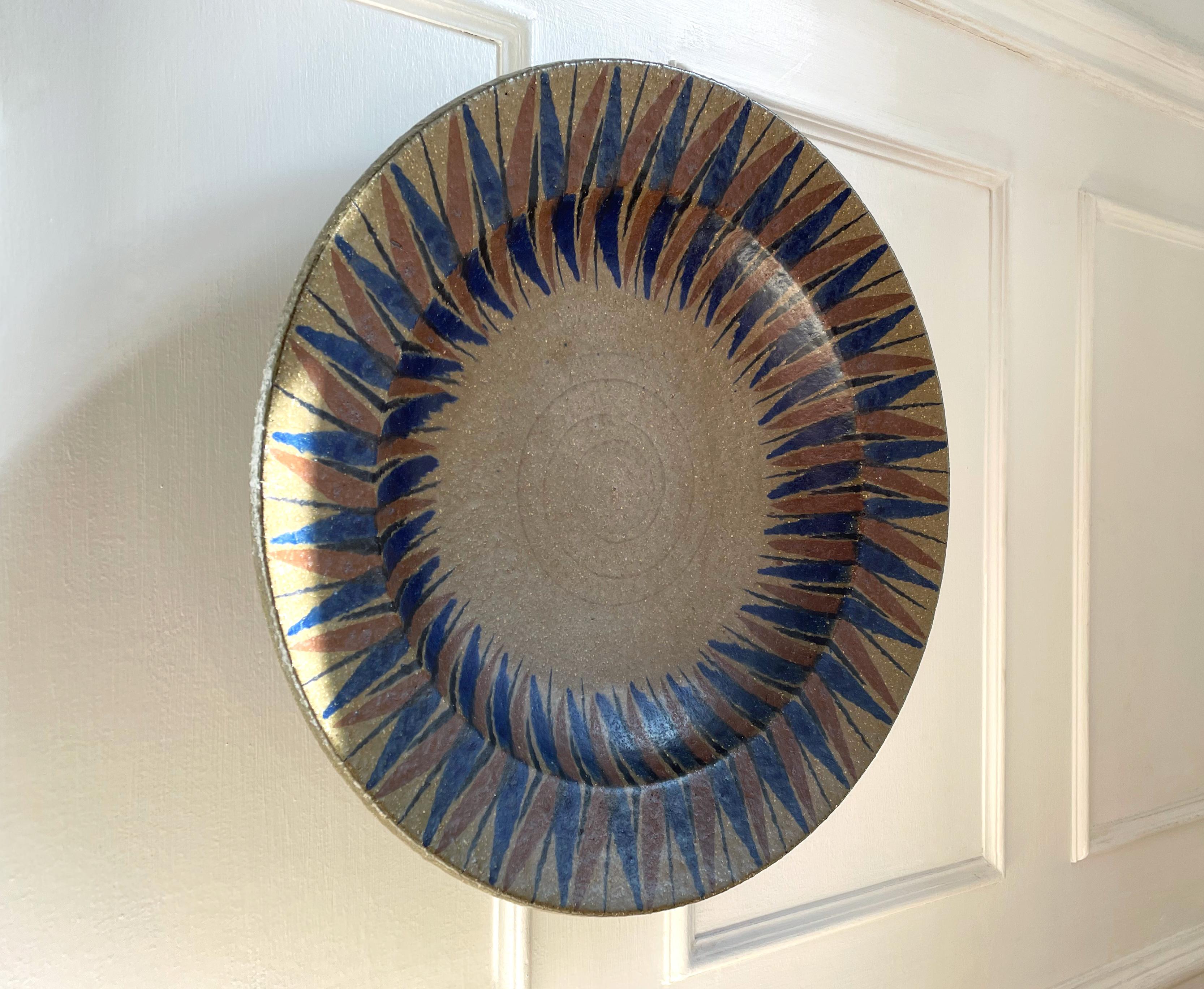 Very Large Ceramic Wall Bowl Platter, Graphic Decor, Organic Colors, 1960s For Sale 2