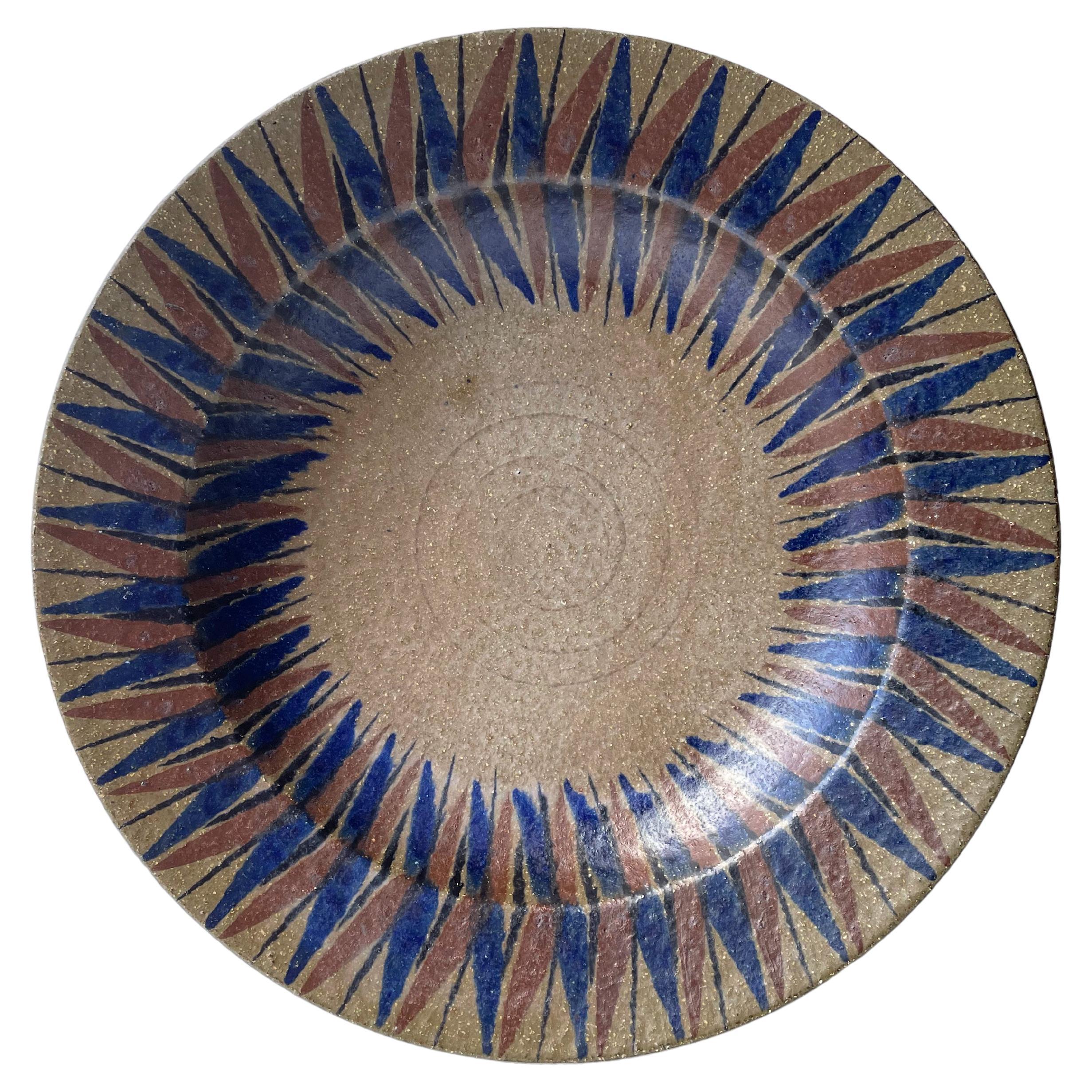 Very Large Ceramic Wall Bowl Platter, Graphic Decor, Organic Colors, 1960s For Sale