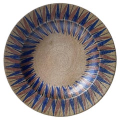 Very Large Ceramic Wall Bowl Platter, Graphic Decor, Organic Colors, 1960s