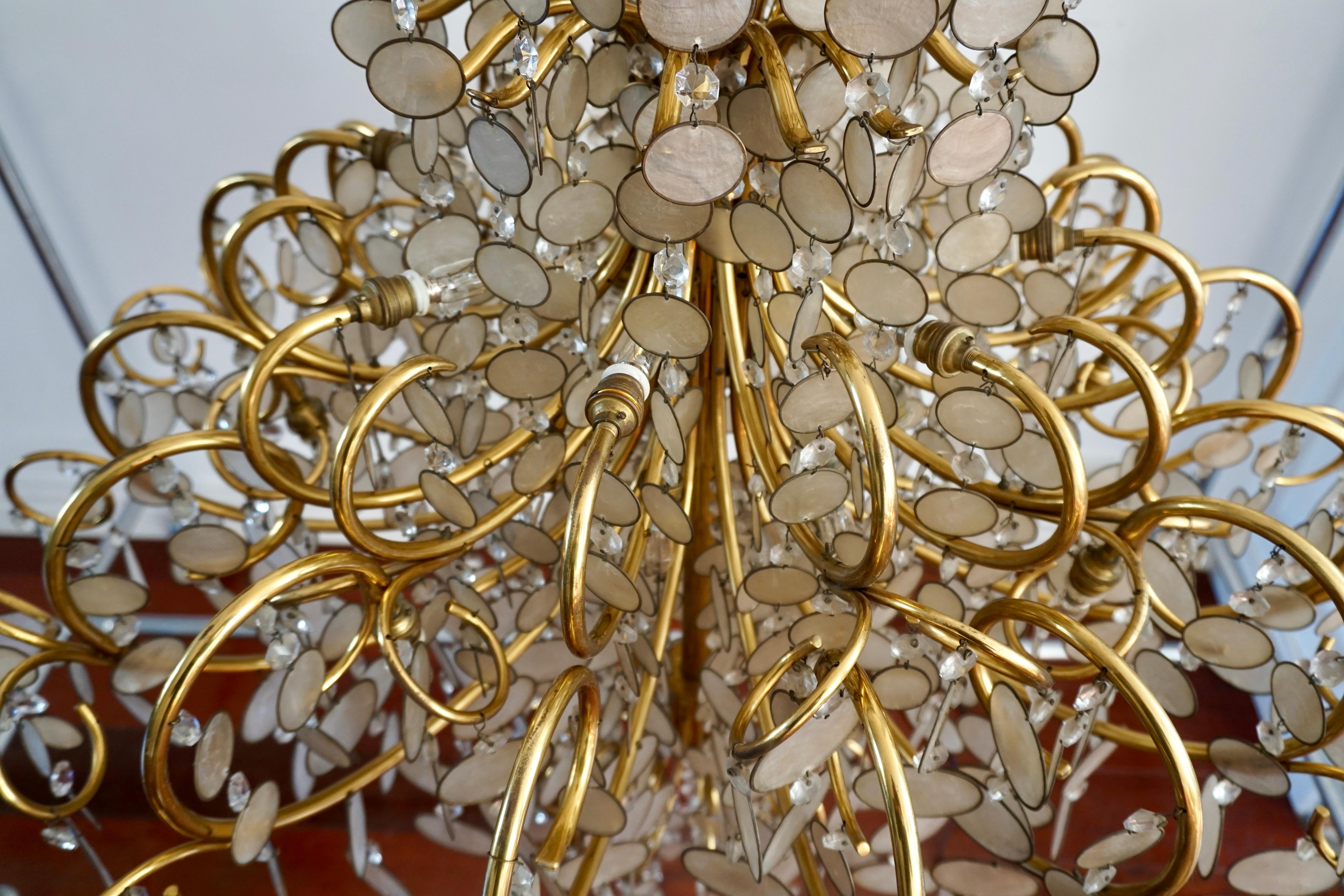 Very Large Chandelier in Brass and Capiz Shell 1