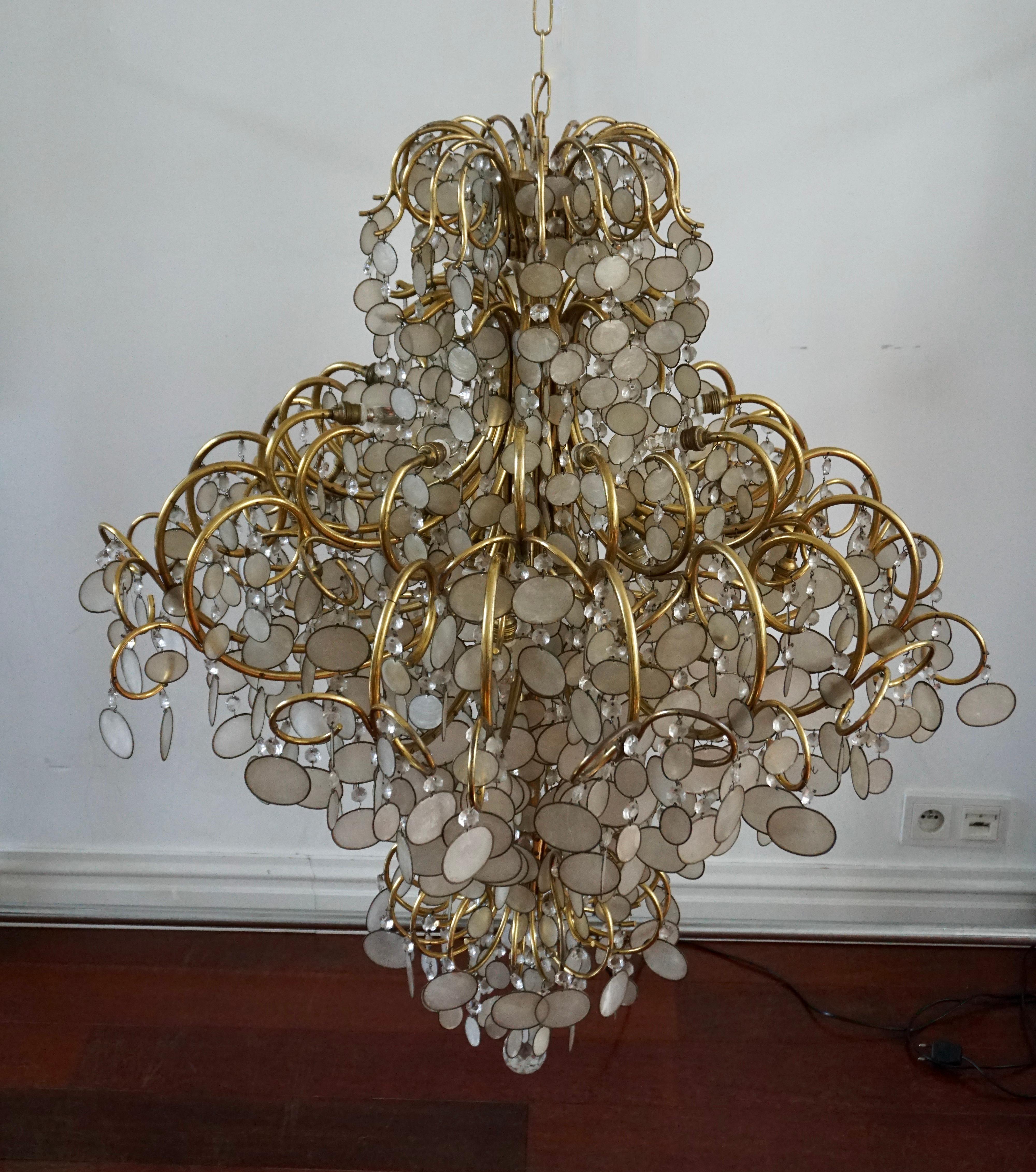 Very Large Chandelier in Brass and Capiz Shell 2