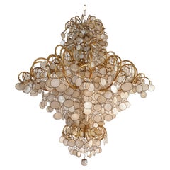 Very Large Chandelier in Brass and Capiz Shell