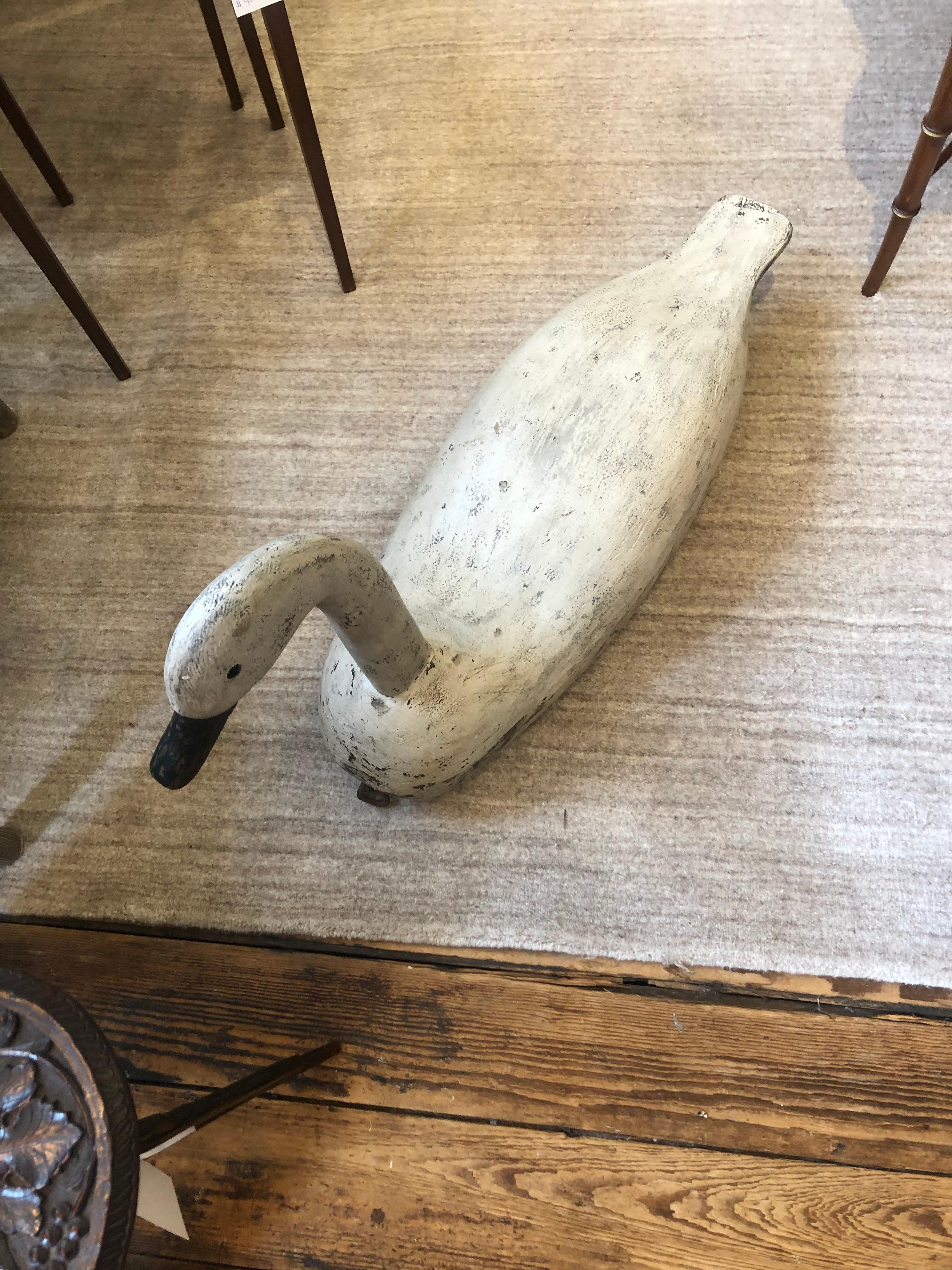 Very Large Charming Carved Wood Folk Art Swan Decoy Sculpture For Sale 3