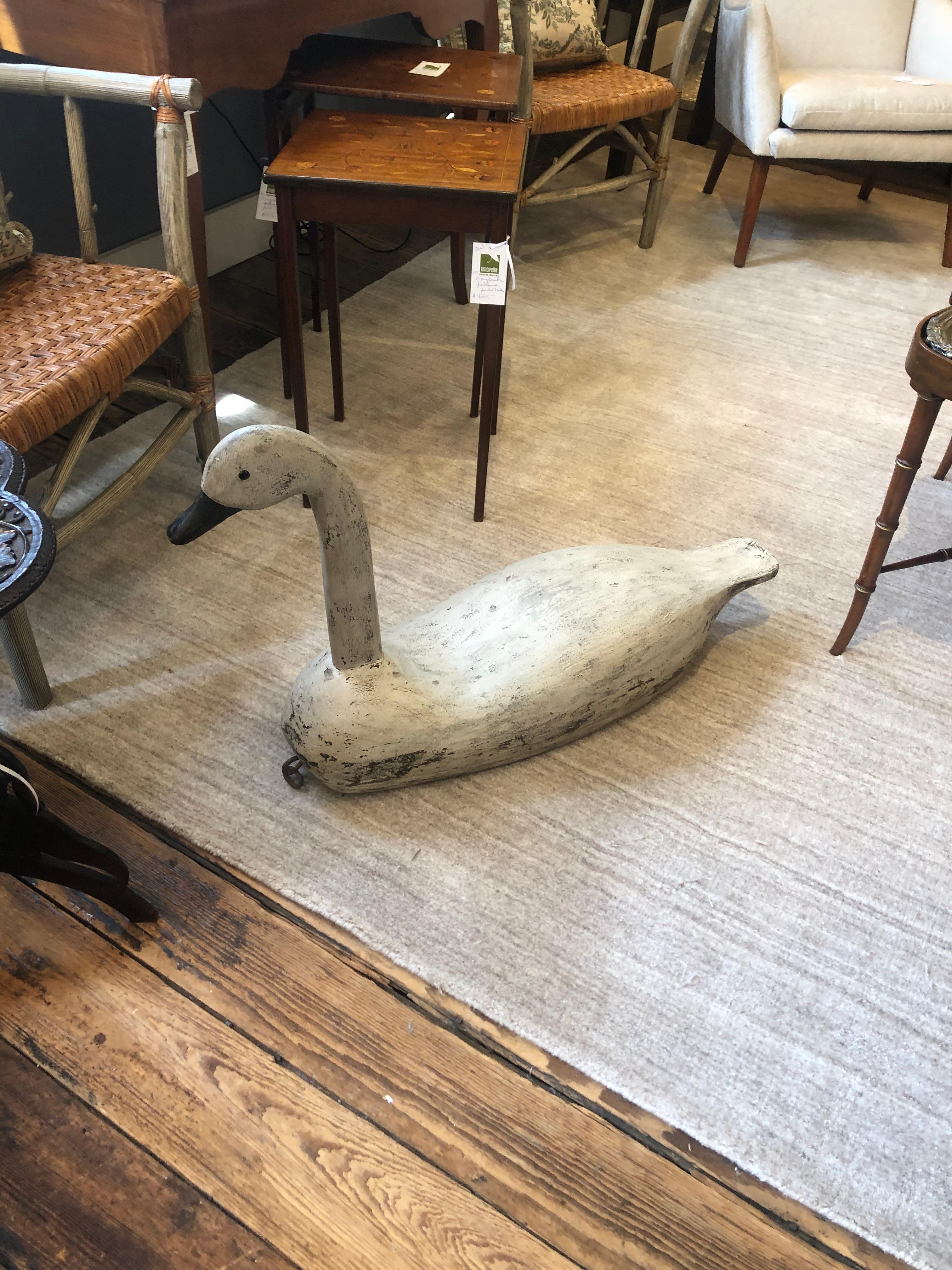 American Very Large Charming Carved Wood Folk Art Swan Decoy Sculpture For Sale