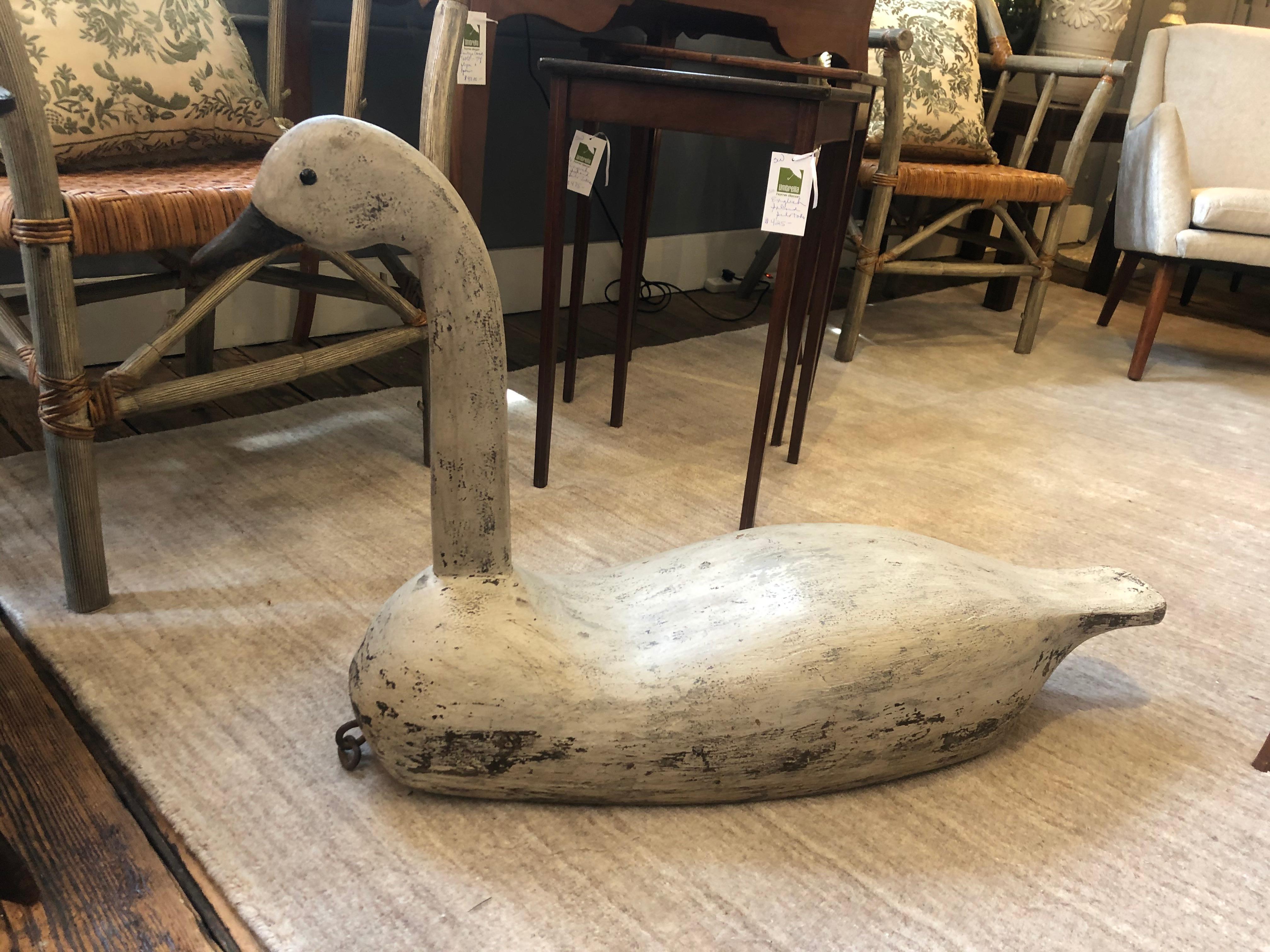 Mid-20th Century Very Large Charming Carved Wood Folk Art Swan Decoy Sculpture For Sale