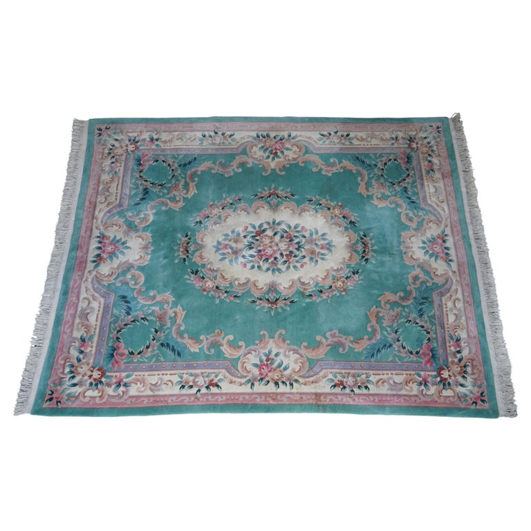 Very Large Chinese Vintage Floral Medallion Border Rug in Aqua and Pink  Tones For Sale at 1stDibs | large floral rugs