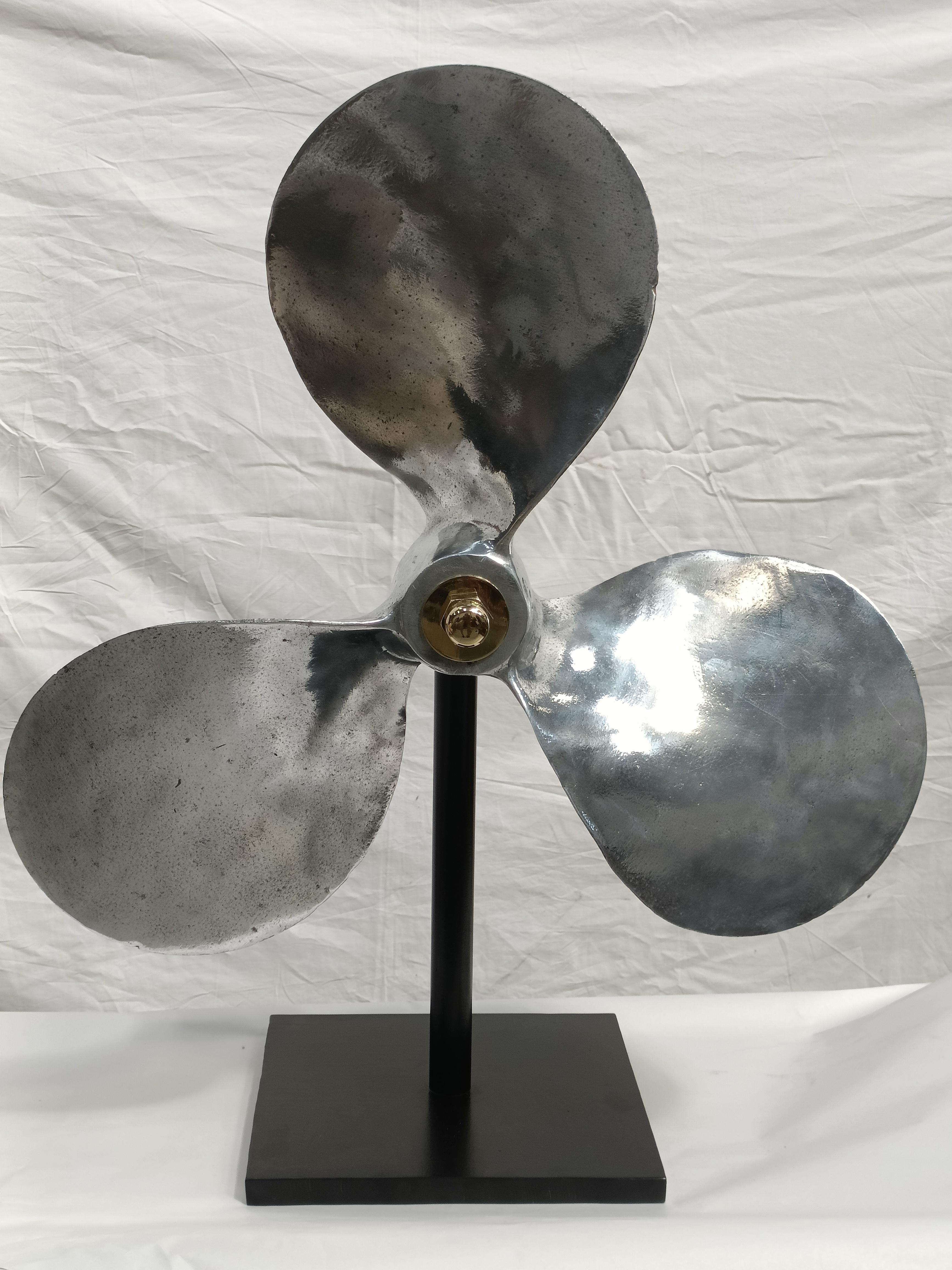 Industrial Very Large Chromed Aluminum Ship's Propeller on Stand