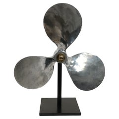 Used Very Large Chromed Aluminum Ship's Propeller on Stand