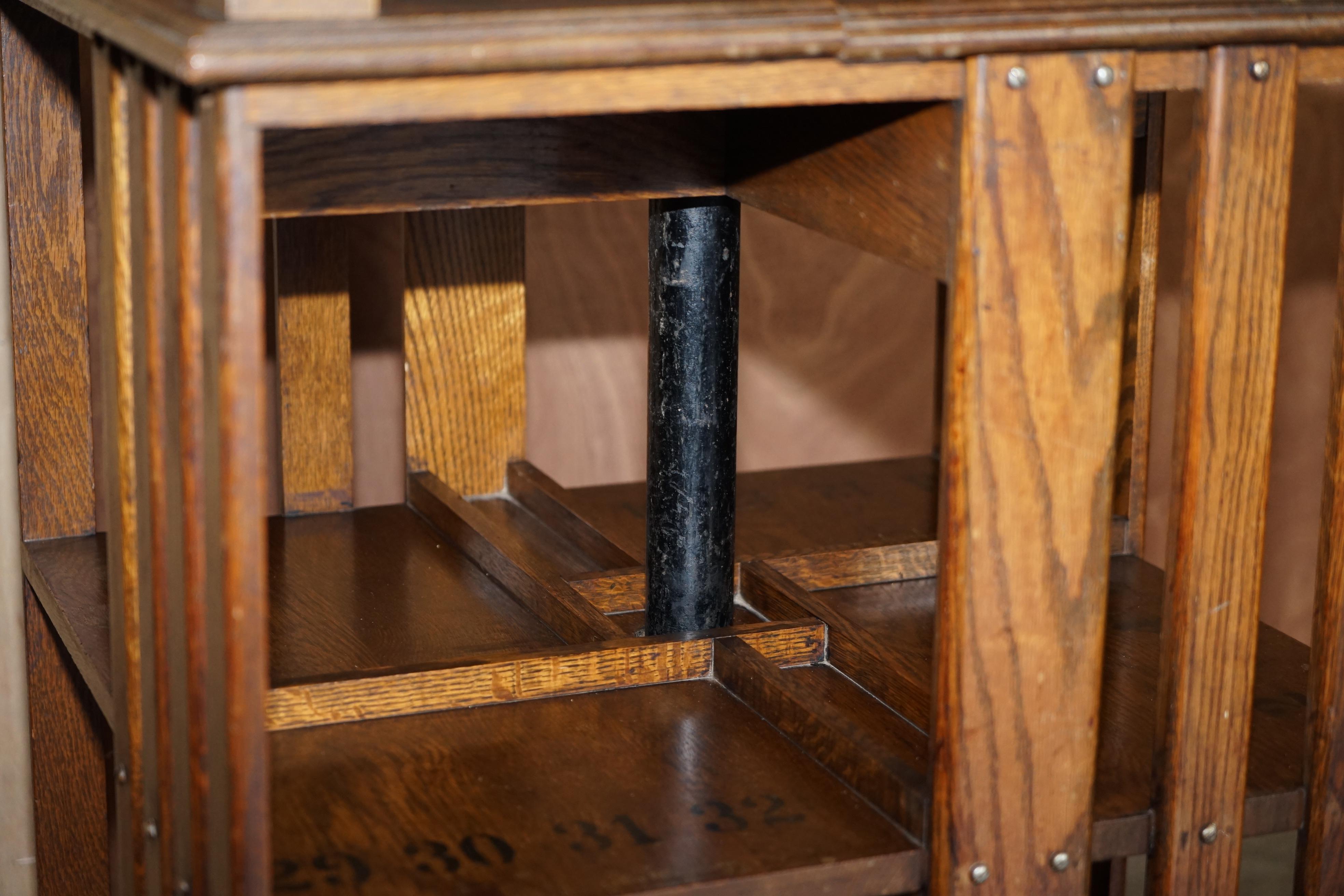 Very Large circa 1880 Antique Victorian English Oak Revolving Bookcase Table For Sale 6