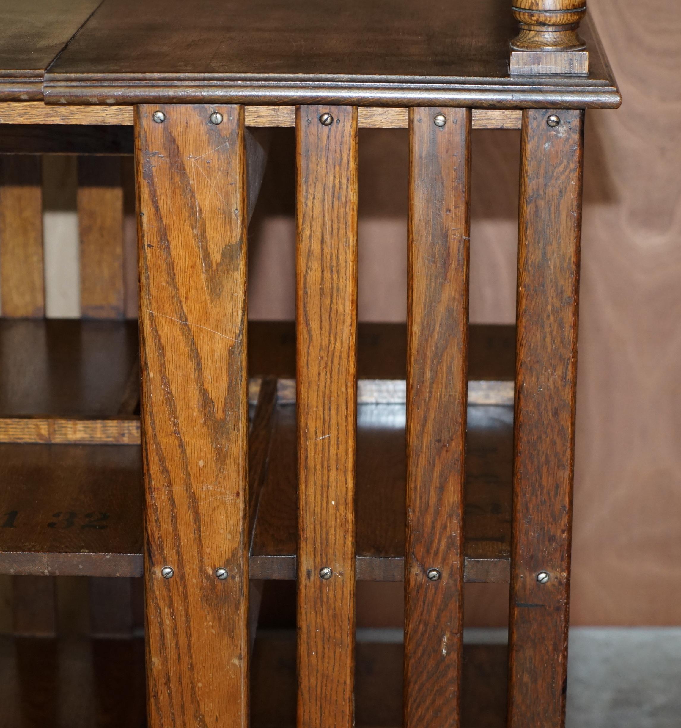 Very Large circa 1880 Antique Victorian English Oak Revolving Bookcase Table For Sale 7