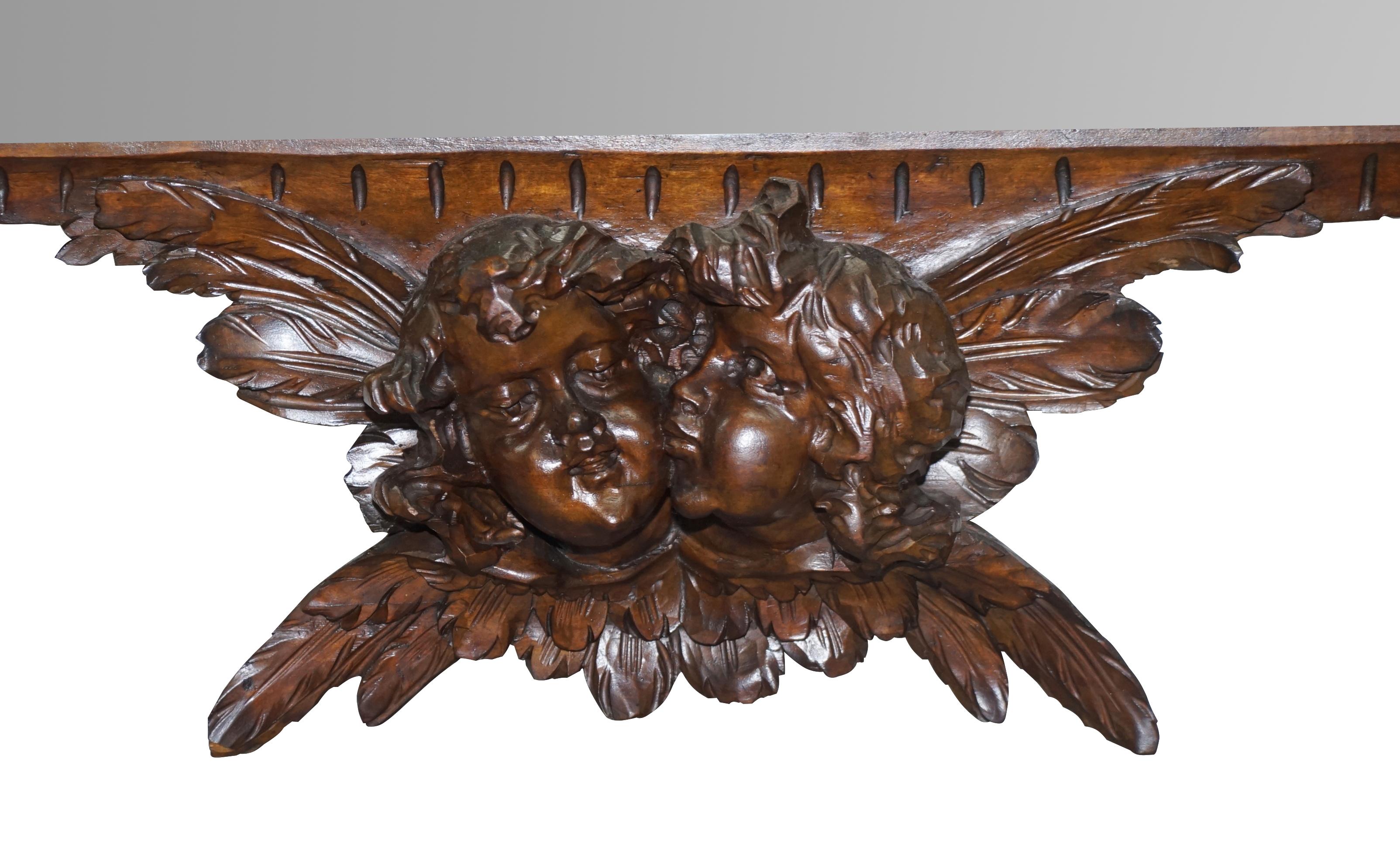 Very Large circa 1900 Hand Carved Wall Mirror Putti Angel with Lights & Dragon For Sale 5