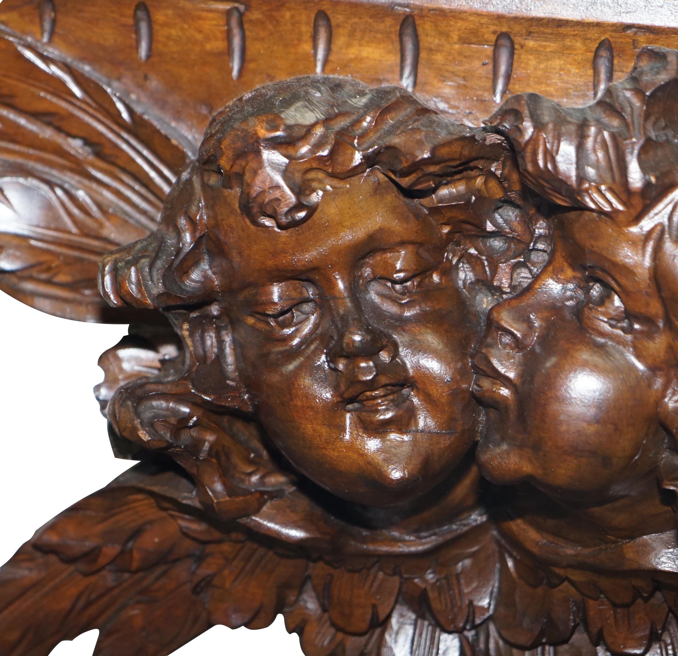 Very Large circa 1900 Hand Carved Wall Mirror Putti Angel with Lights & Dragon For Sale 6