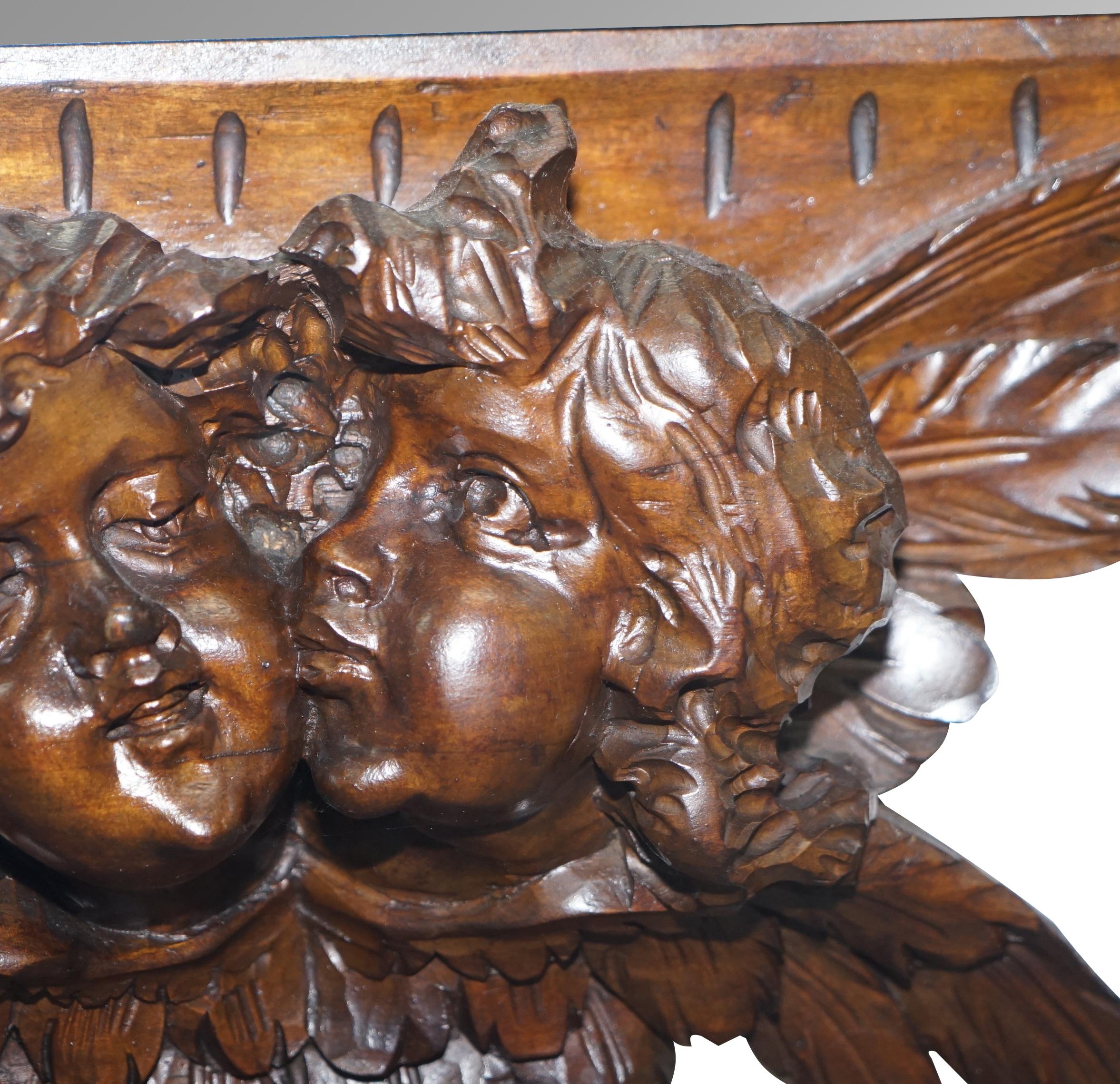 Very Large circa 1900 Hand Carved Wall Mirror Putti Angel with Lights & Dragon For Sale 7