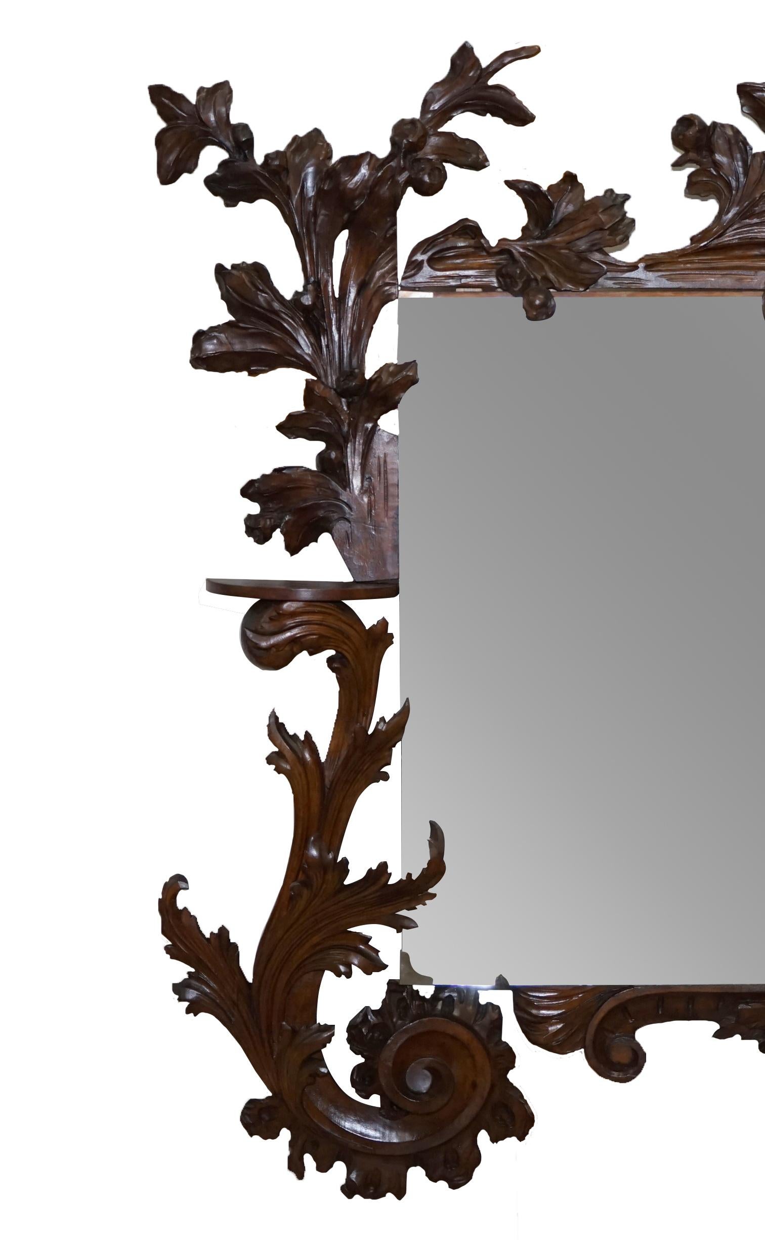 Very Large circa 1900 Hand Carved Wall Mirror Putti Angel with Lights & Dragon For Sale 8