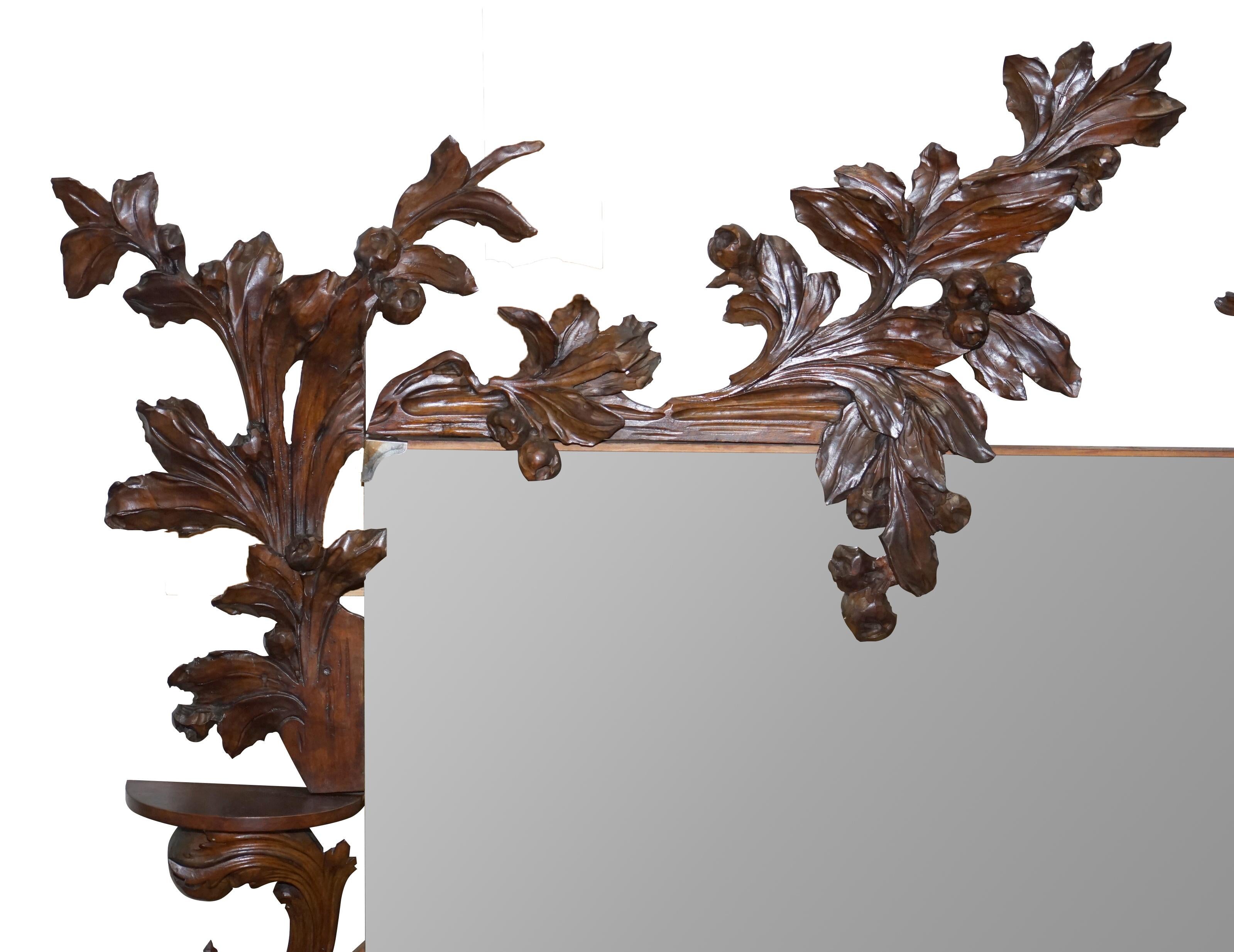 Very Large circa 1900 Hand Carved Wall Mirror Putti Angel with Lights & Dragon For Sale 9