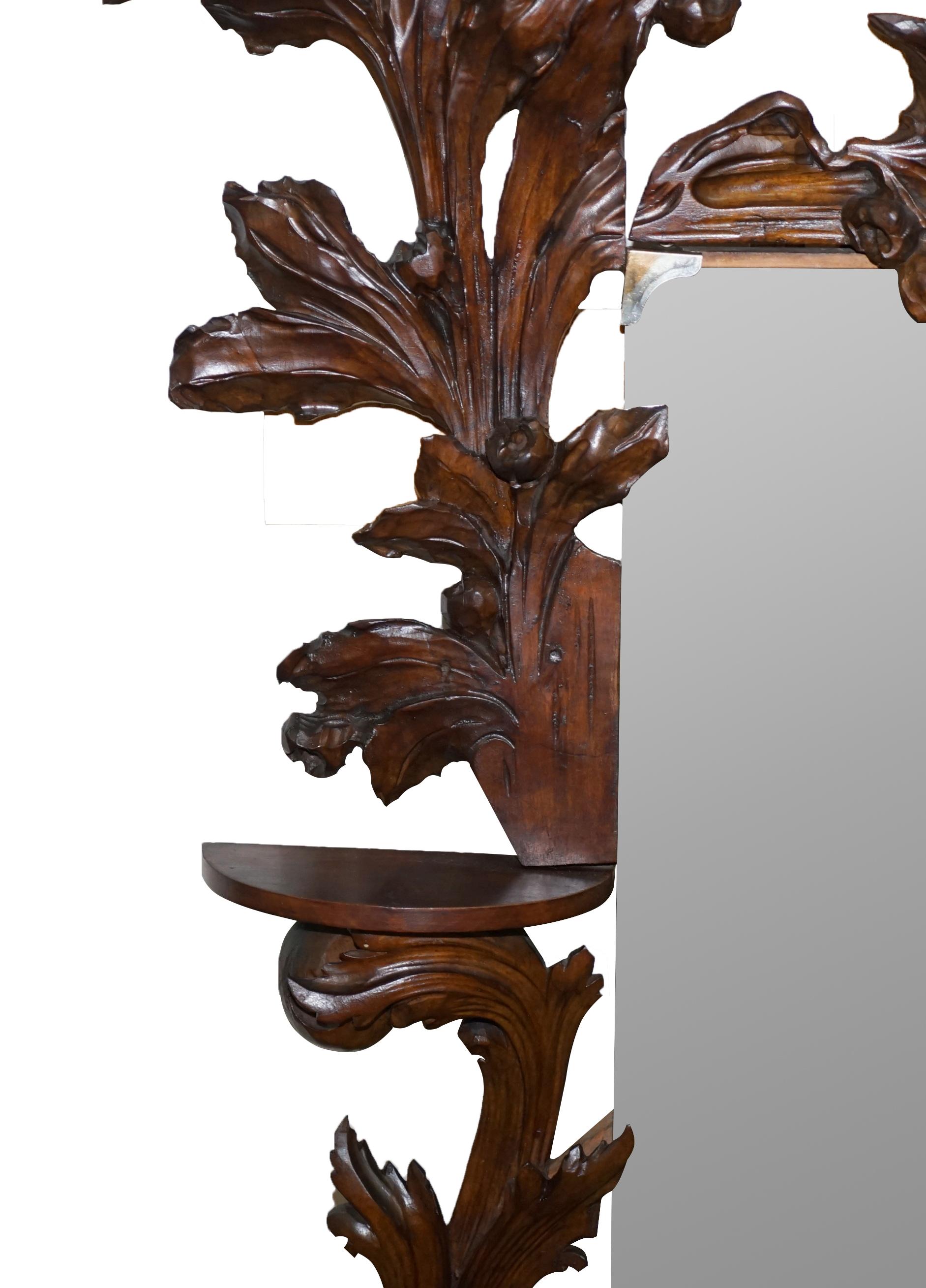 Very Large circa 1900 Hand Carved Wall Mirror Putti Angel with Lights & Dragon For Sale 10