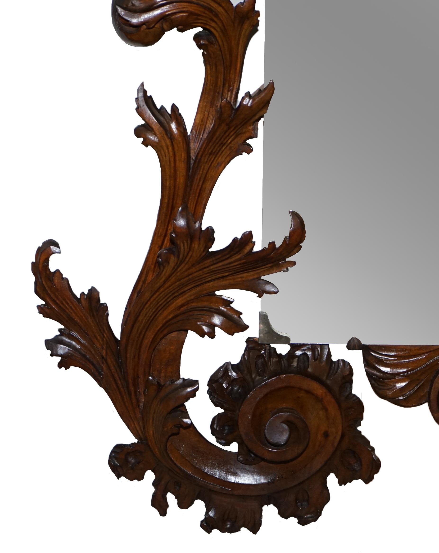 Very Large circa 1900 Hand Carved Wall Mirror Putti Angel with Lights & Dragon For Sale 11